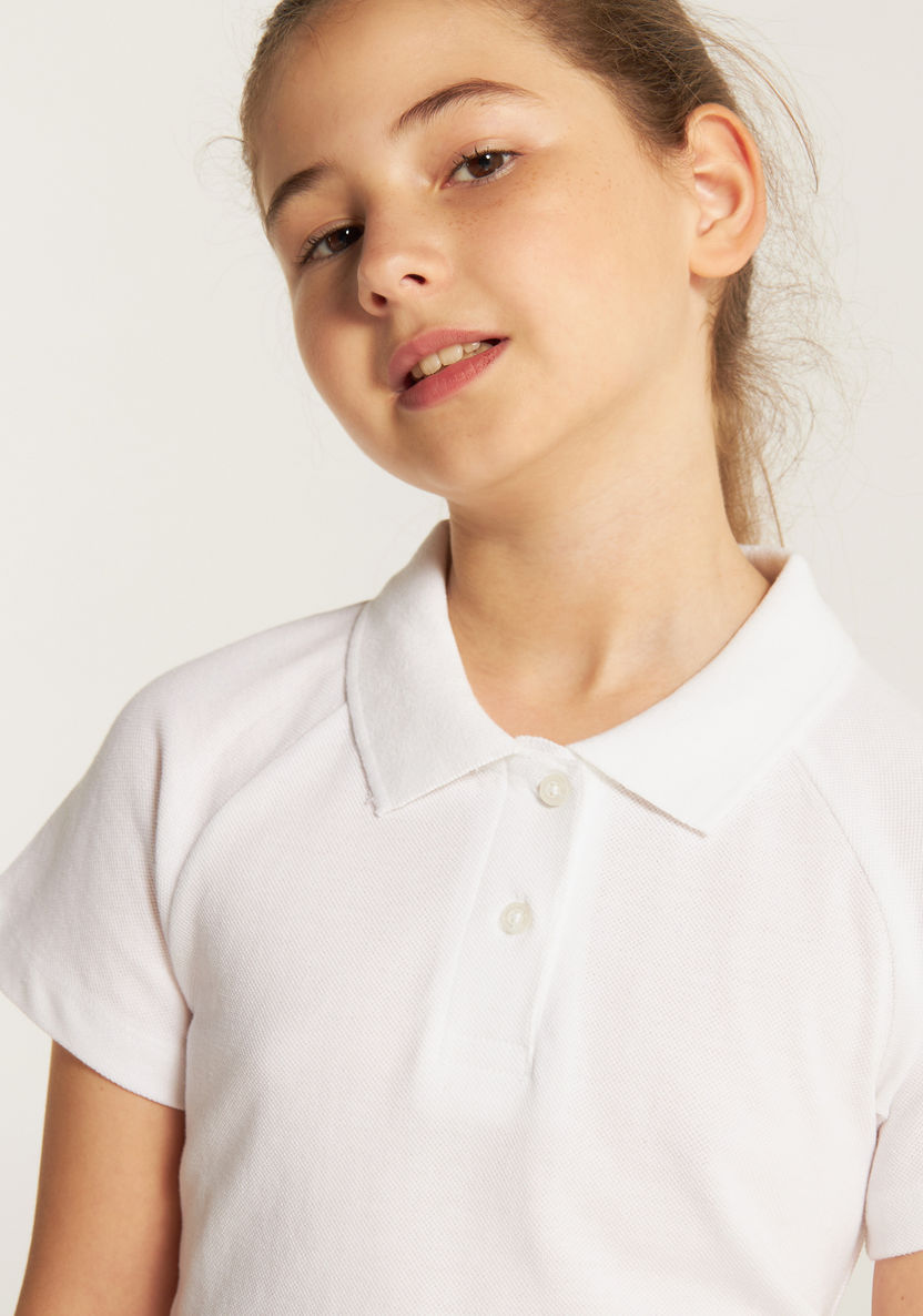 Juniors Solid Polo T-shirt with Short Sleeves and Button Closure-Tops-image-2