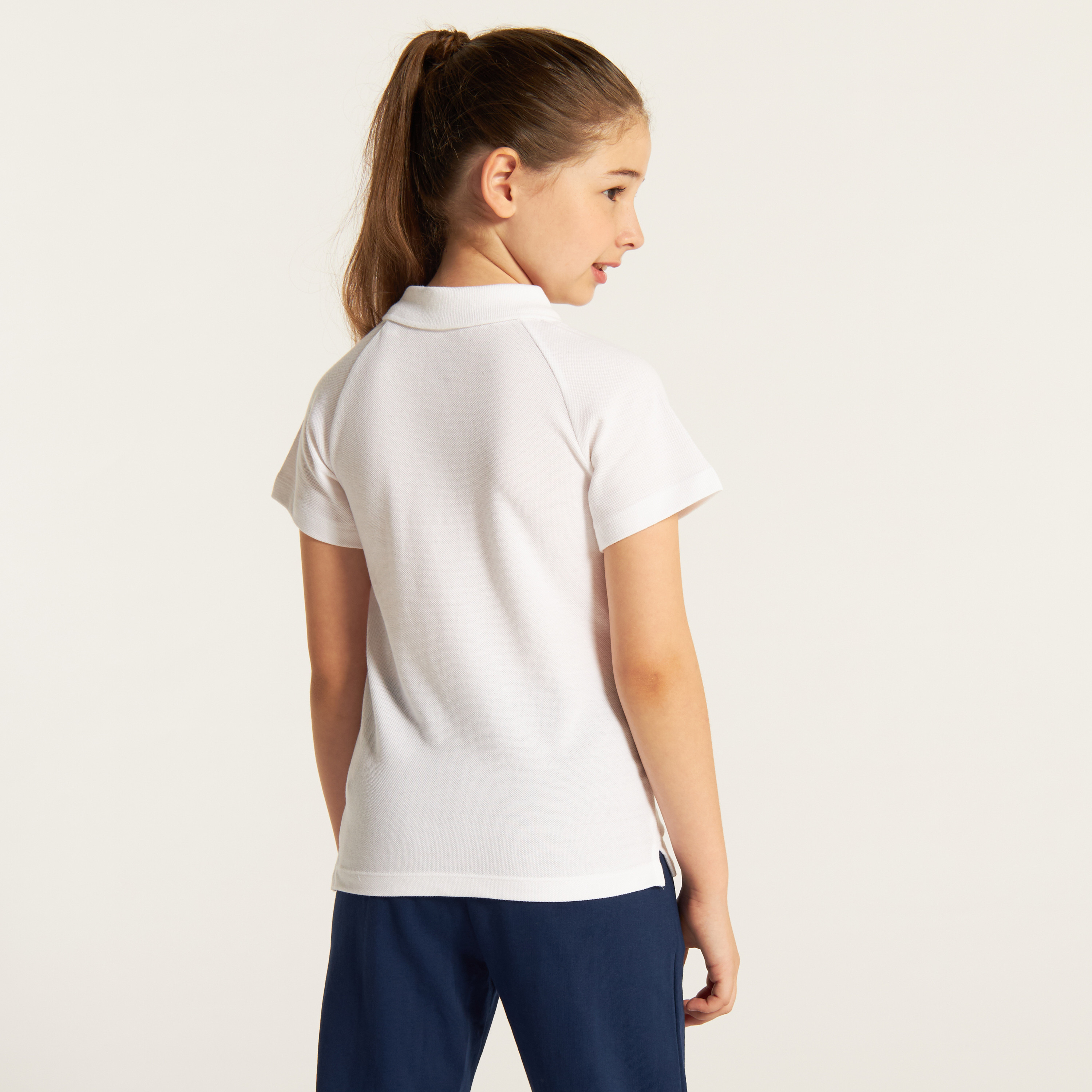 Juniors Solid Polo T-shirt with Short Sleeves and Button Closure-girls-clothing-tshirts-image-4