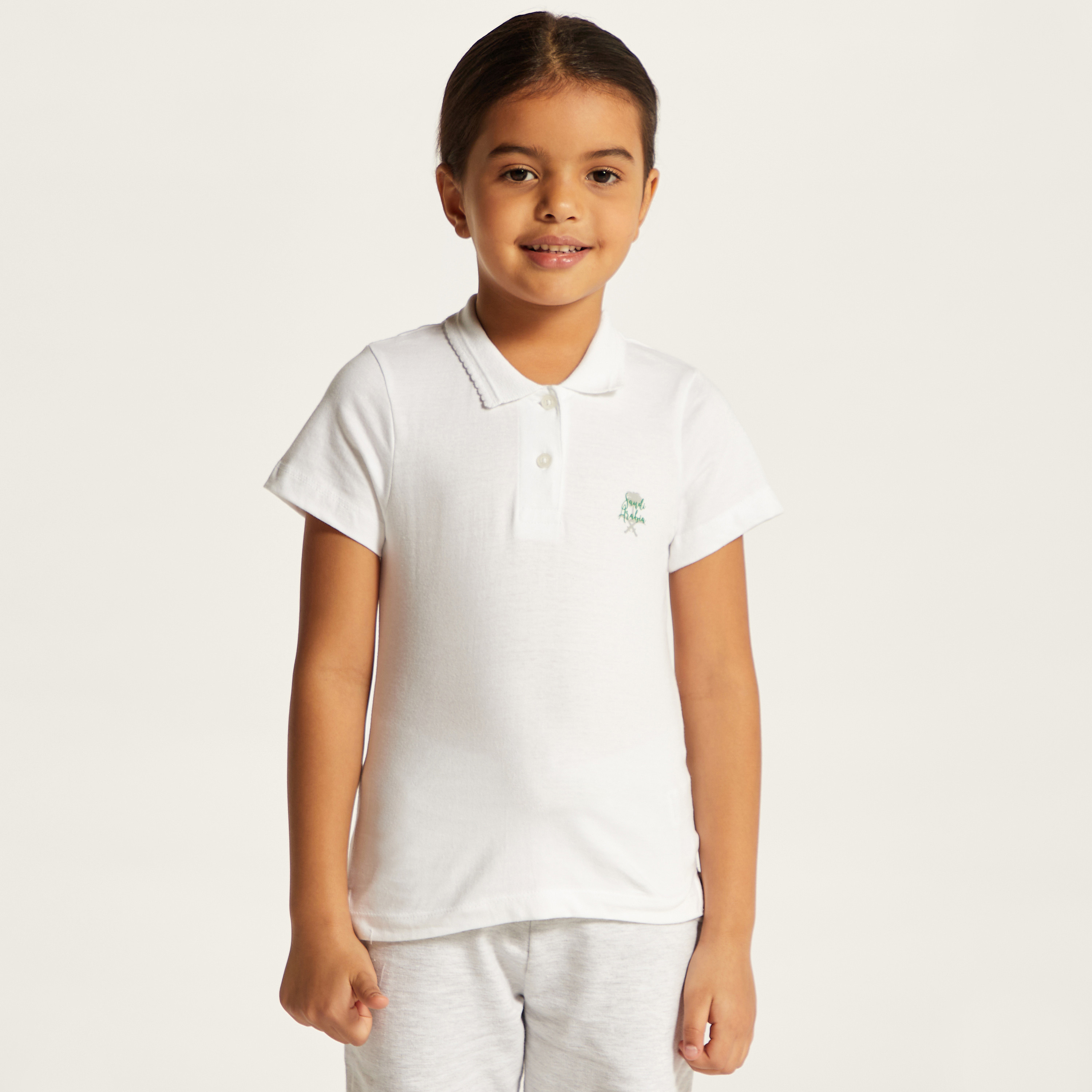 Juniors Solid Polo T-shirt with Short Sleeves-girls-clothing-tshirts-image-2