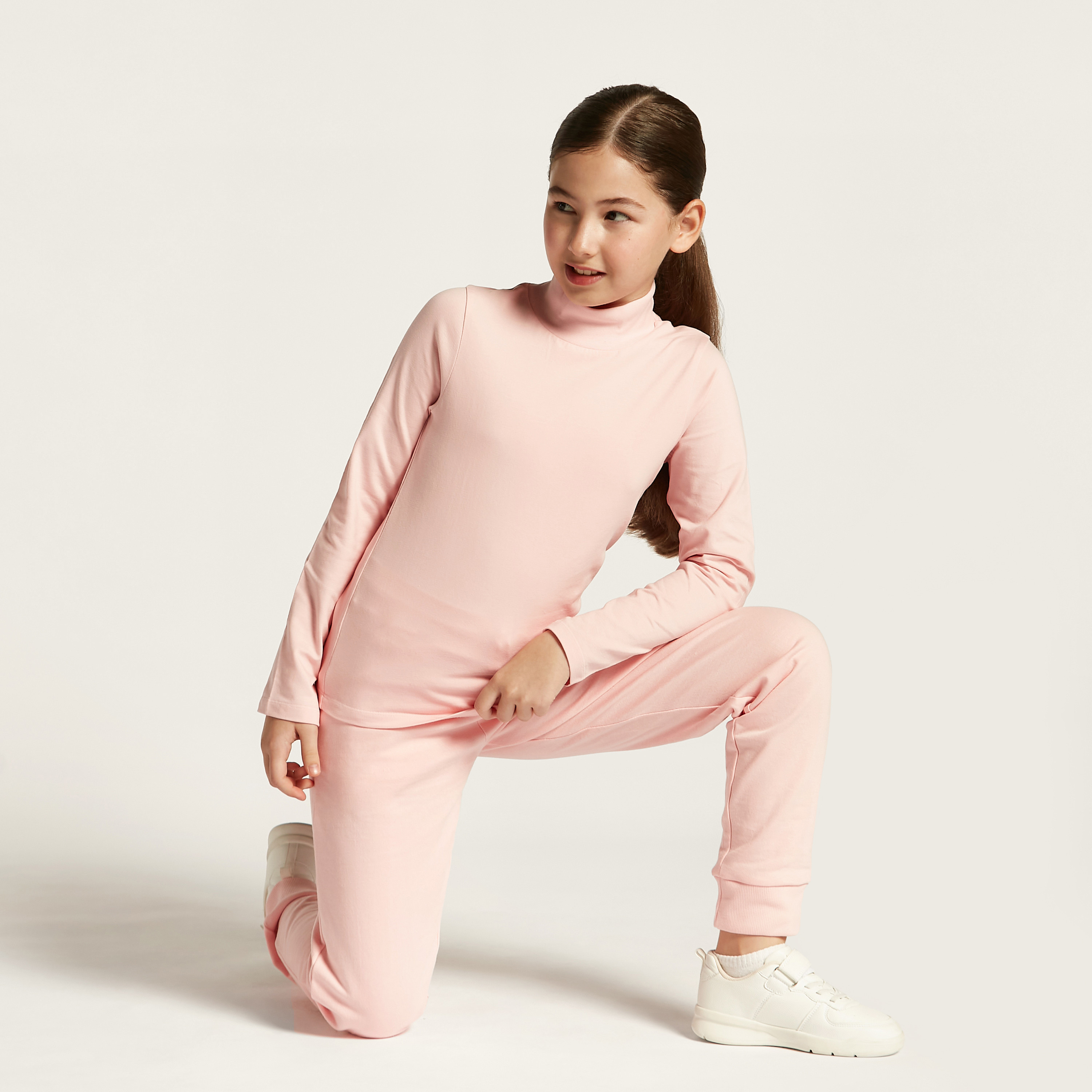 تيشيرت سادة بياقة عالية وأكمام طويلة من جونيورز-girls-clothing-tshirts-image-3