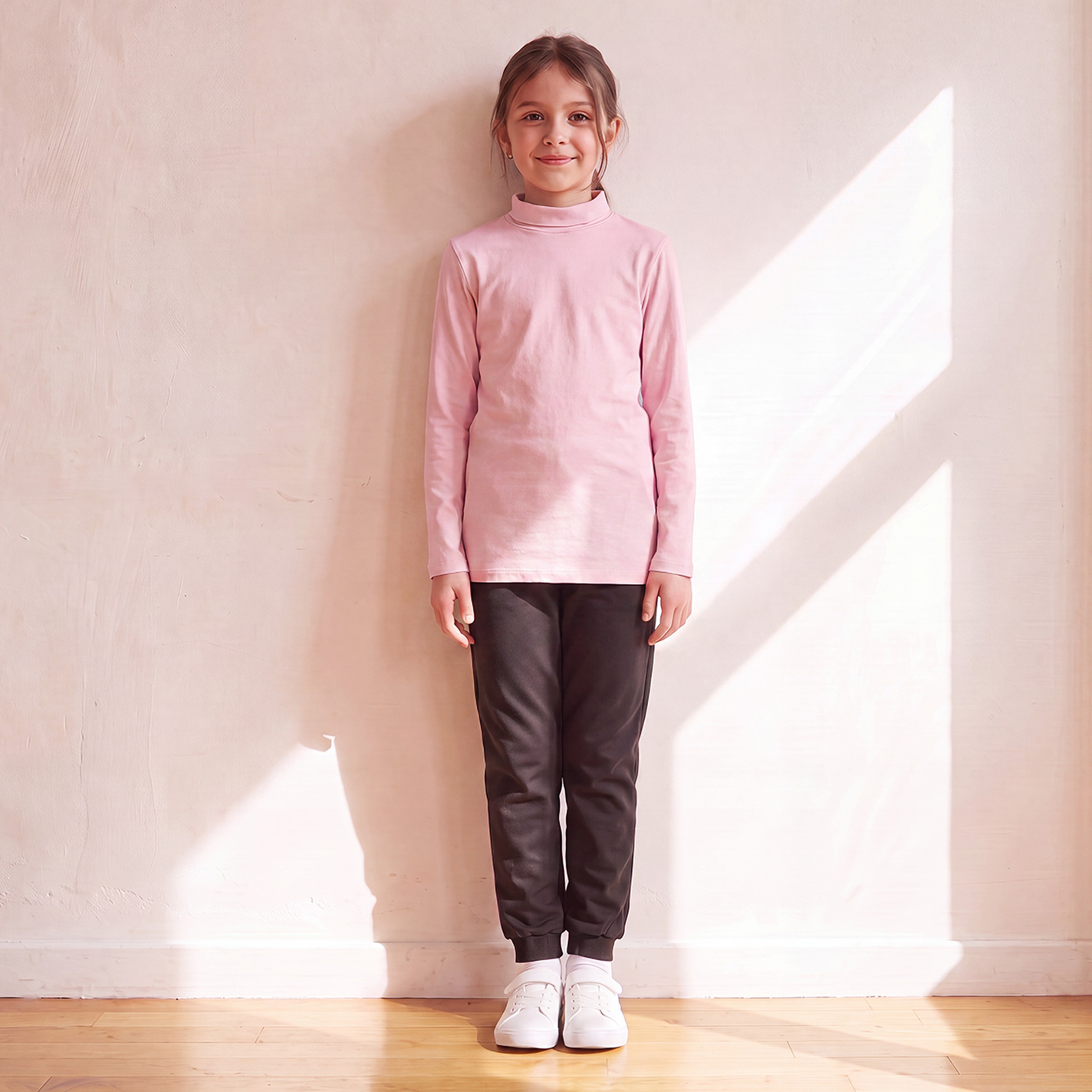 Juniors Solid Turtle Neck T-shirt with Long Sleeves-girls-clothing-schoolwear-tshirts-image-6