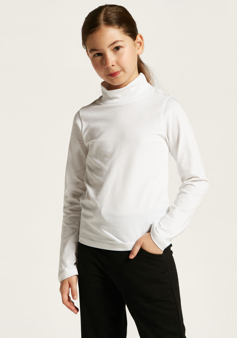Juniors Solid Turtle Neck T-shirt with Long Sleeves-Tops-image-0