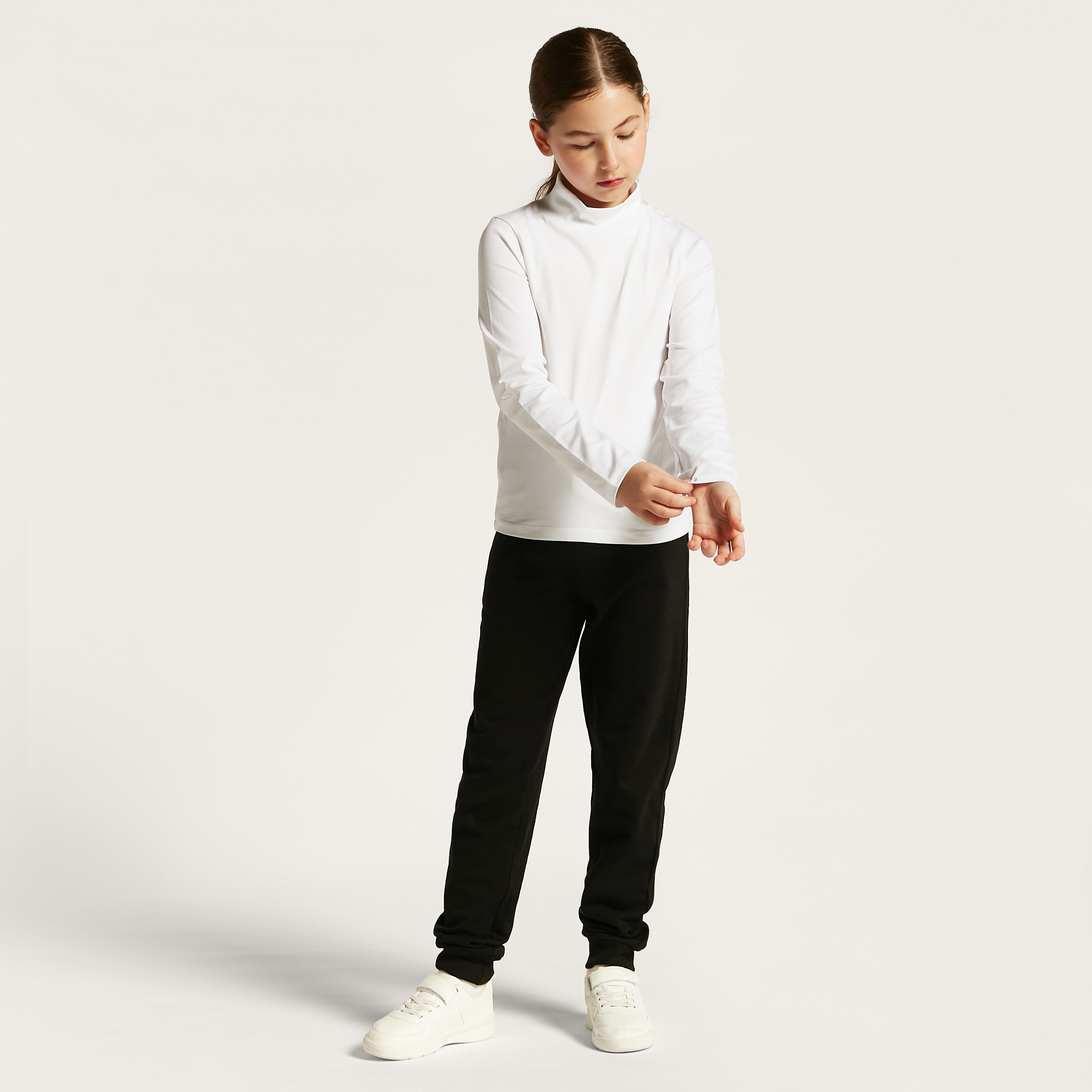 Juniors Solid Turtle Neck T-shirt with Long Sleeves-girls-clothing-tshirts-image-2