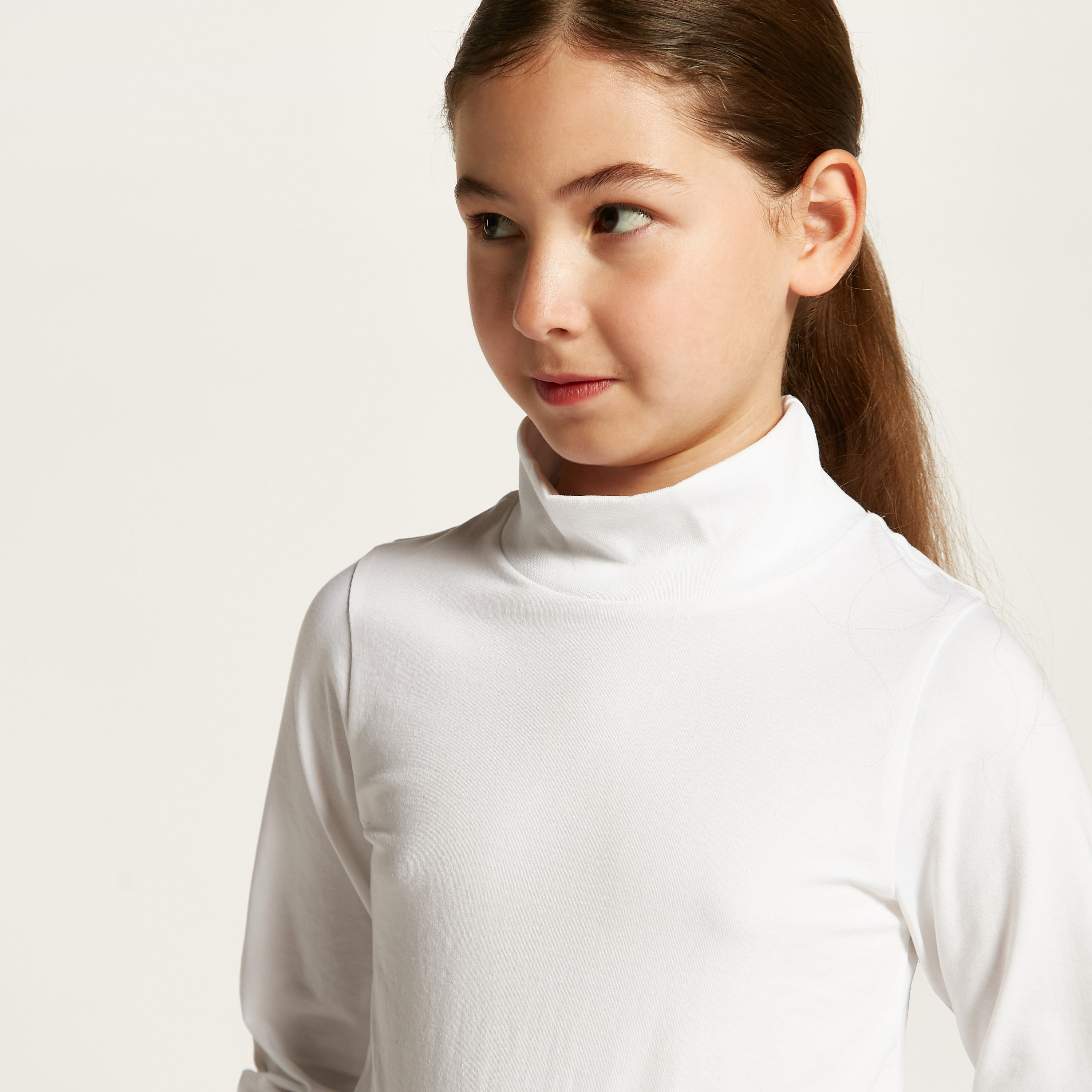 Juniors Solid Turtle Neck T-shirt with Long Sleeves-girls-clothing-tshirts-image-3