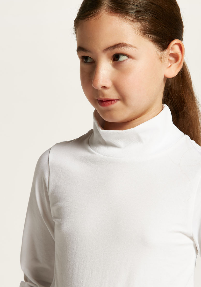 Juniors Solid Turtle Neck T-shirt with Long Sleeves-Tops-image-2