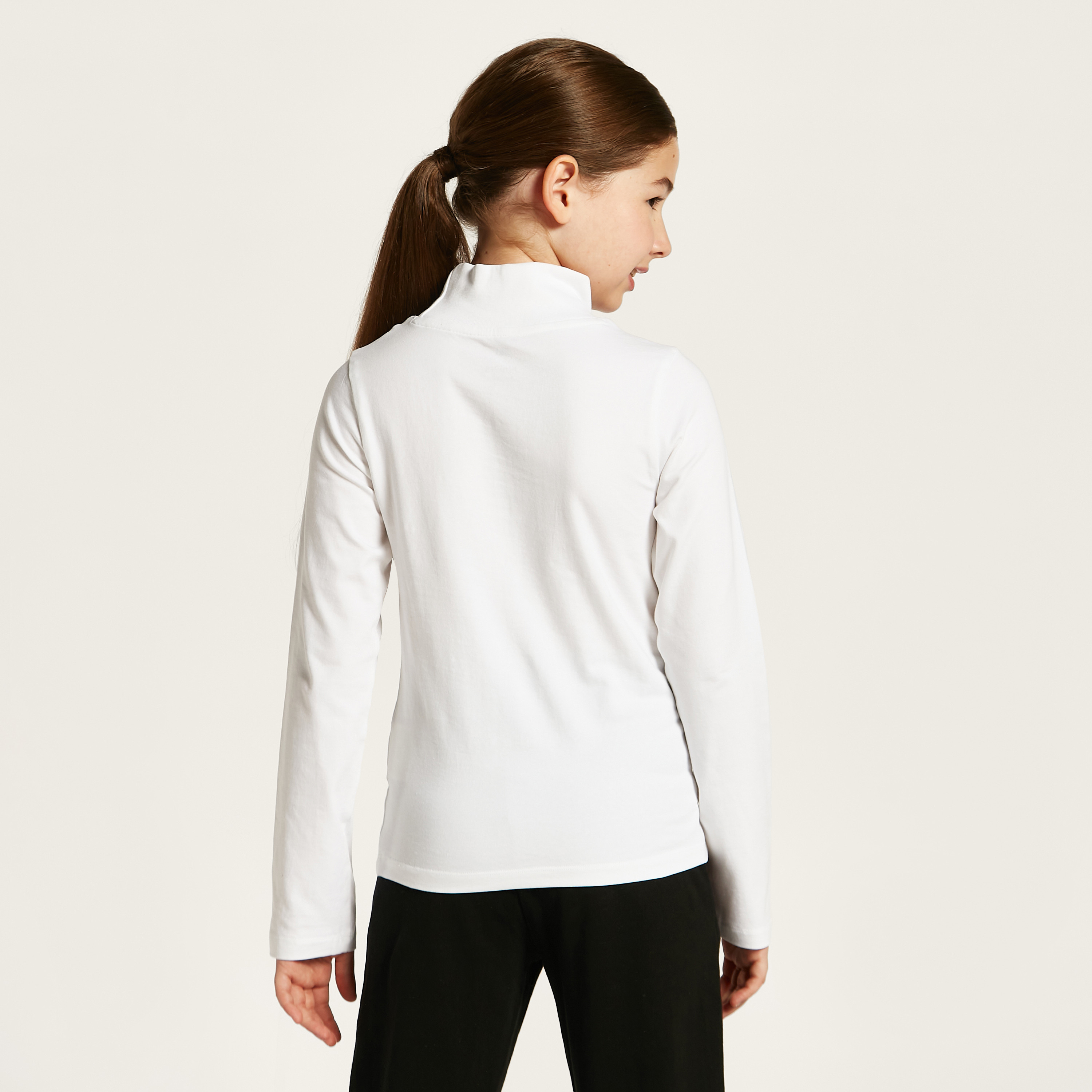 Juniors Solid Turtle Neck T-shirt with Long Sleeves-girls-clothing-tshirts-image-4