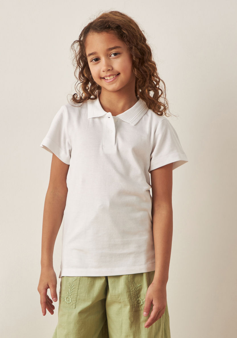 Juniors Solid Polo T-shirt with Short Sleeves-Tops-image-0