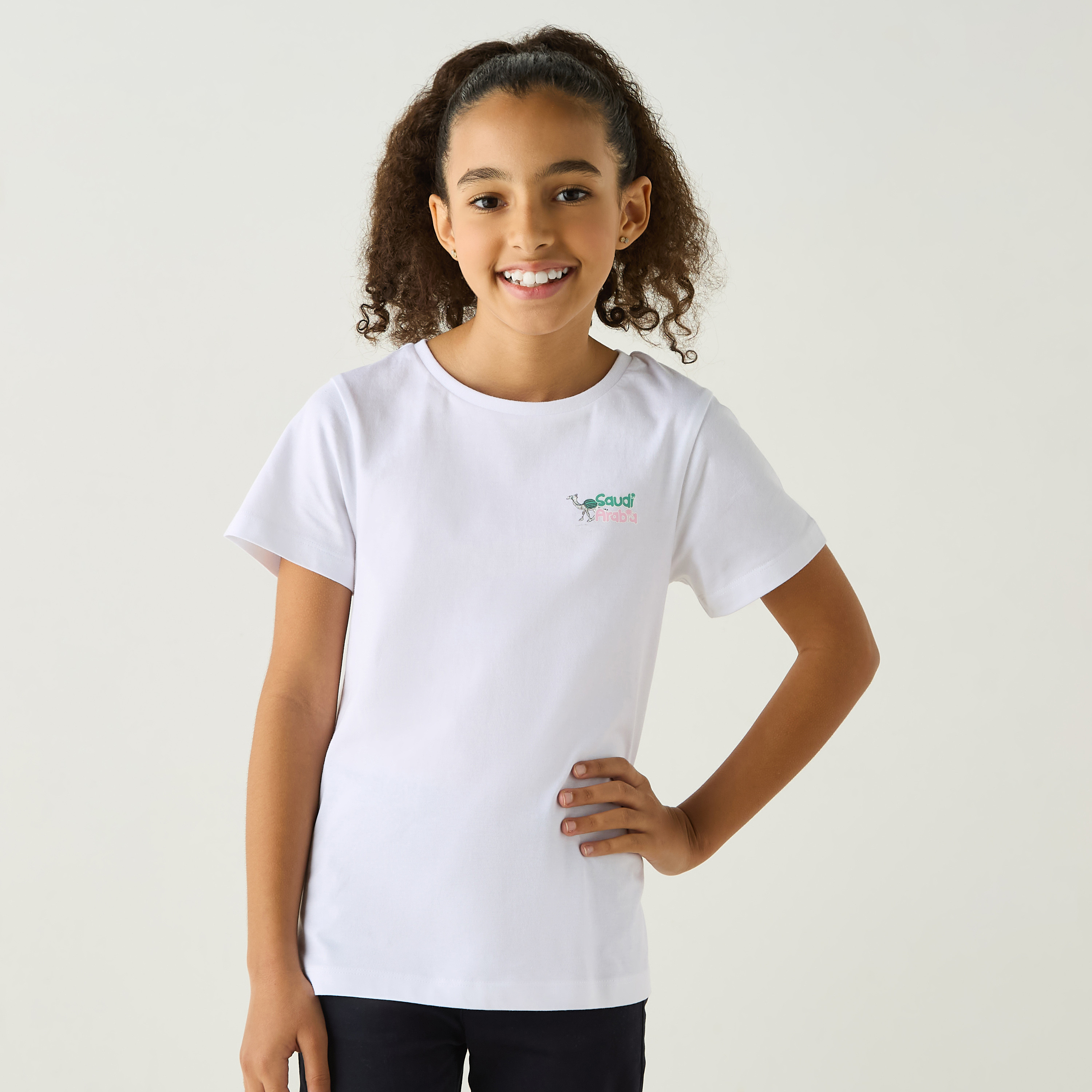 Juniors KSA National Day Print T-shirt with Short Sleeves-girls-clothing-schoolwear-tshirts-image-1