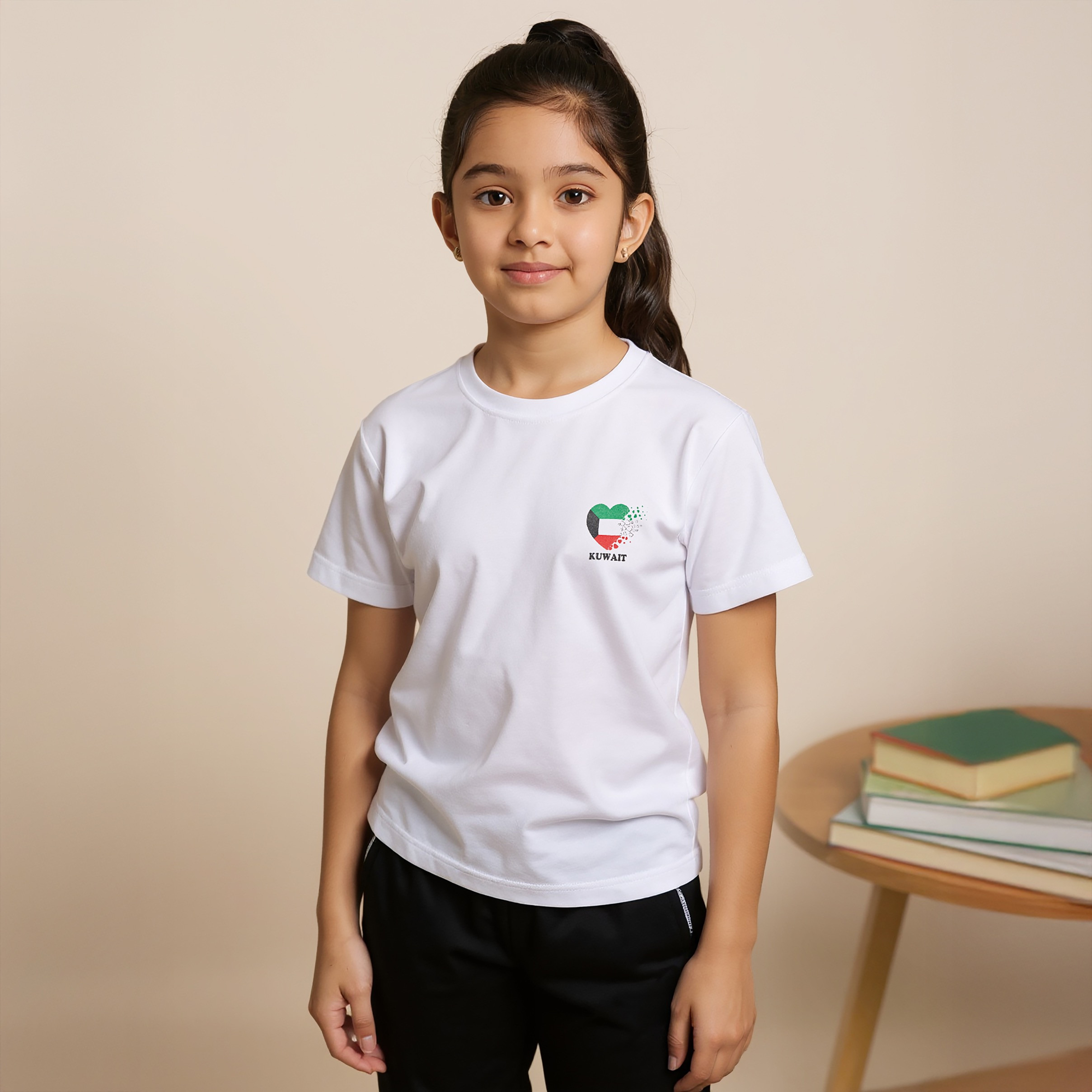 Juniors Kuwait National Day Print T-shirt with Short Sleeves-girls-clothing-schoolwear-tshirts-image-1