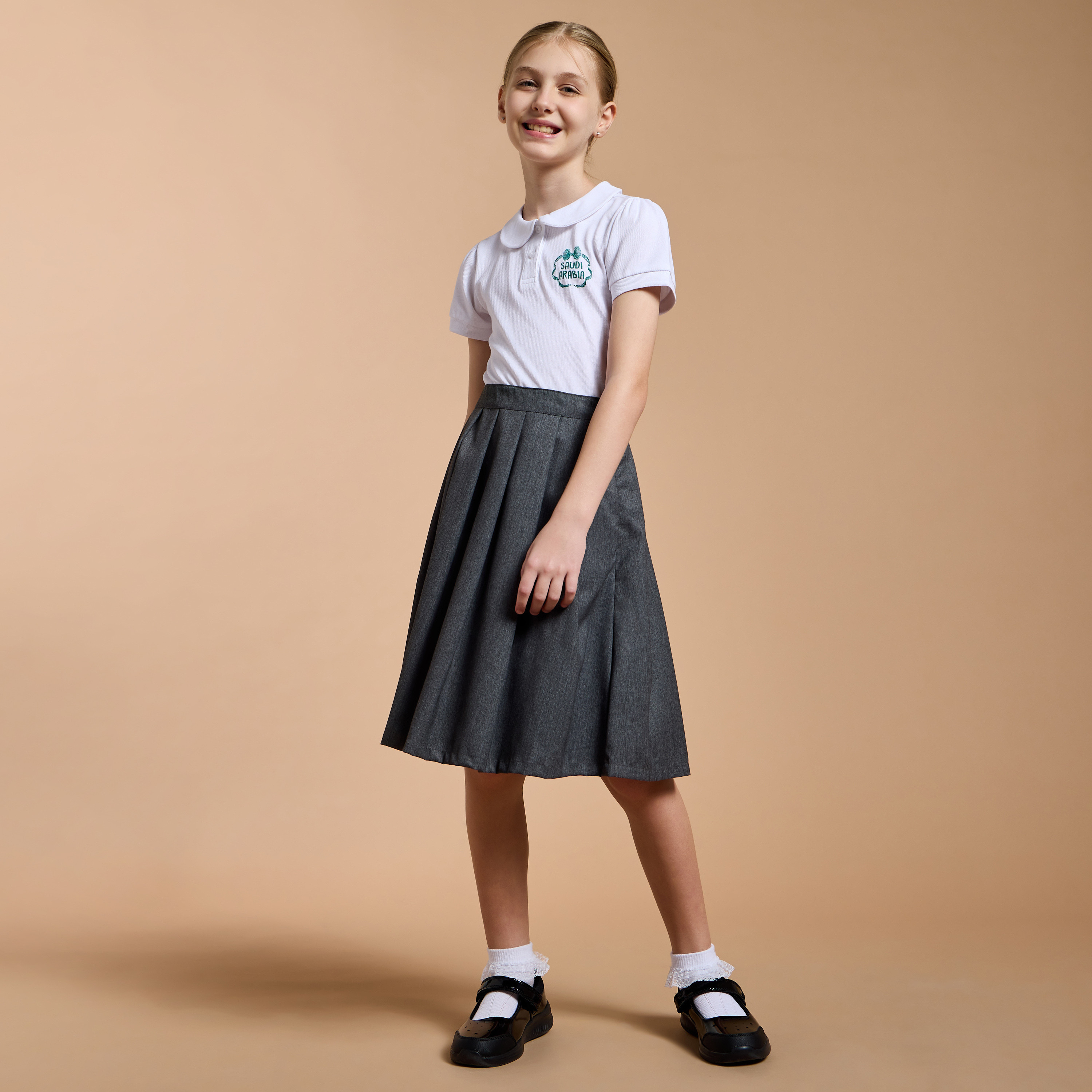 Juniors Saudi Arabia National Day Print Polo T-shirt with Short Sleeves-girls-clothing-schoolwear-tshirts-image-2