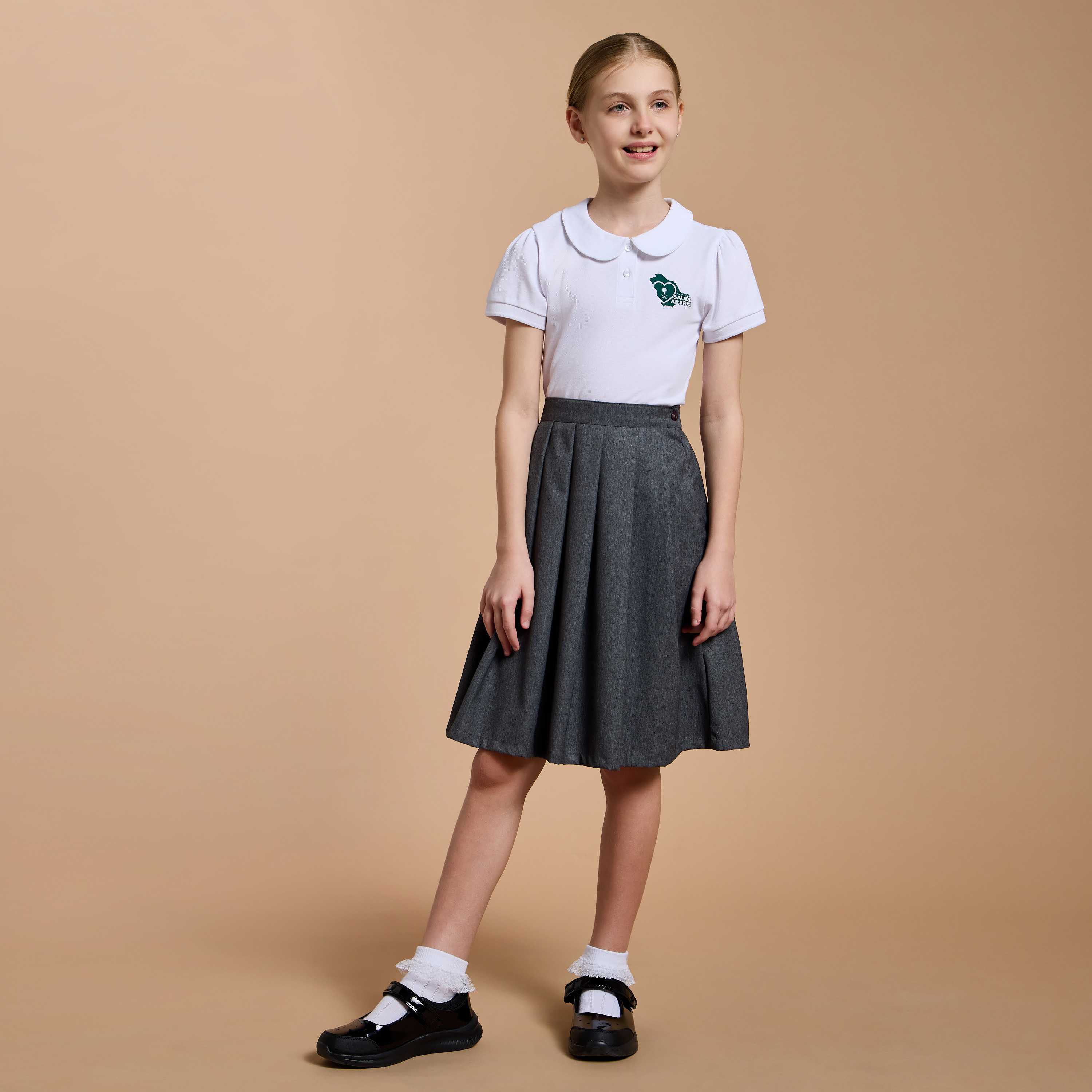 Juniors Saudi Arabia National Day Print Polo T-shirt with Short Sleeves-girls-clothing-schoolwear-tshirts-image-2