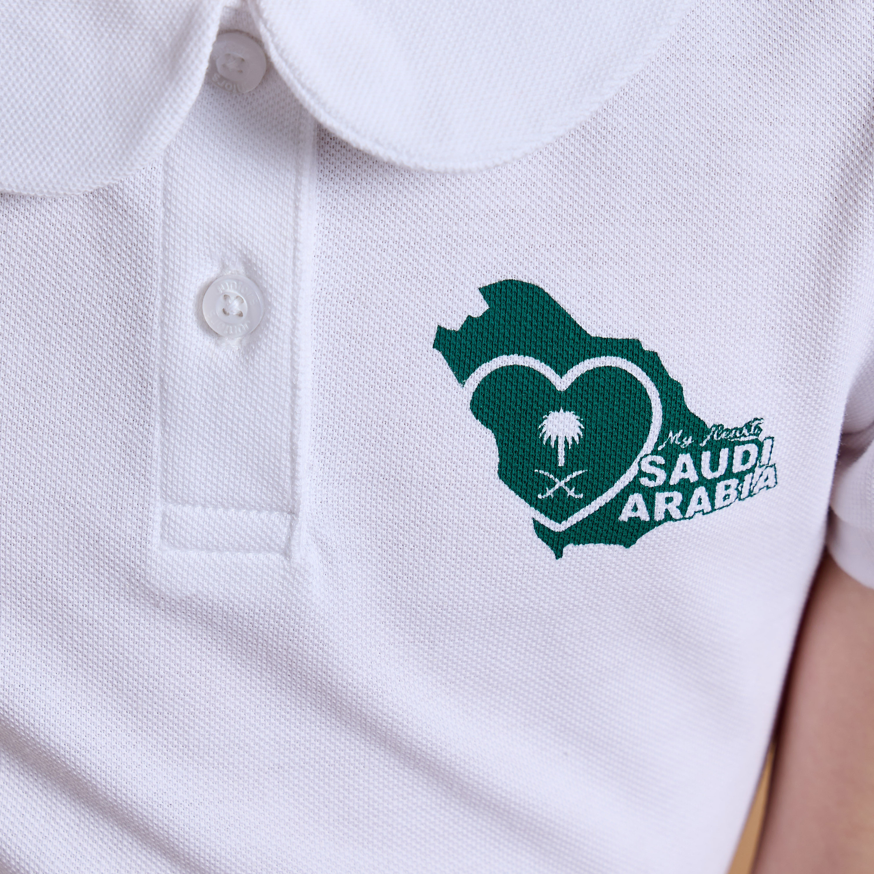 Juniors Saudi Arabia National Day Print Polo T-shirt with Short Sleeves-girls-clothing-schoolwear-tshirts-image-5