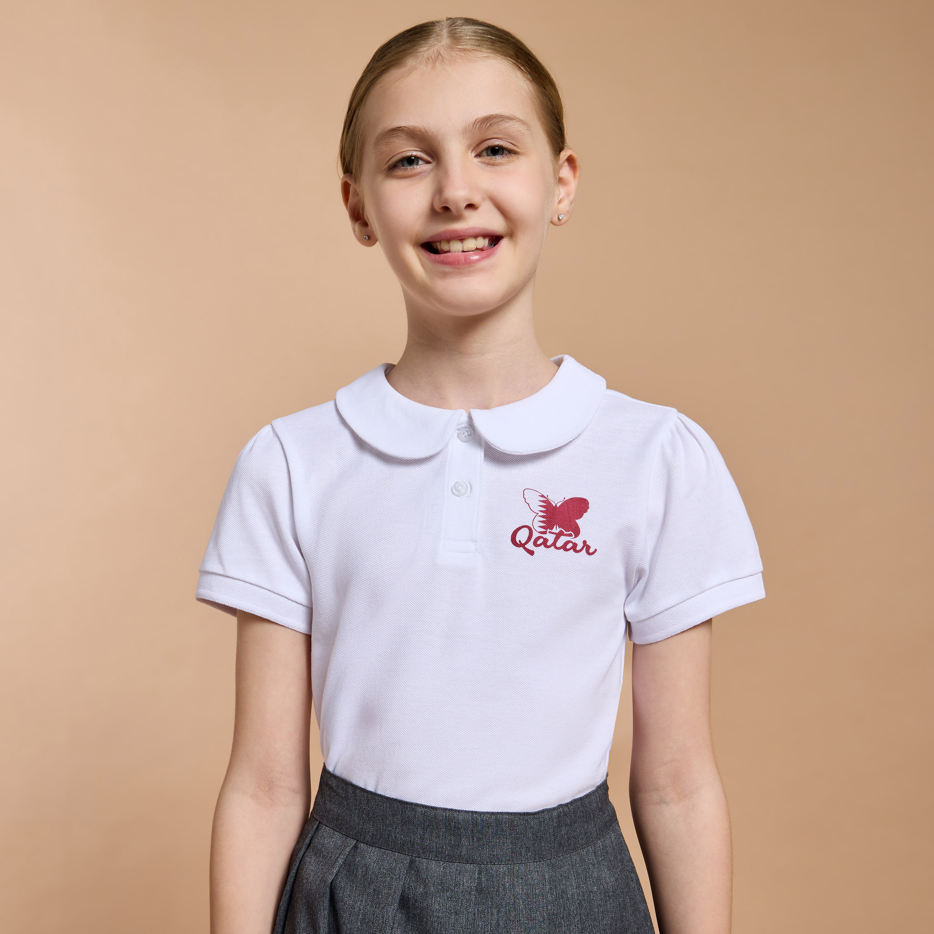 Juniors Qatar National Day Print Polo T-shirt with Short Sleeves-girls-clothing-schoolwear-tshirts-image-1