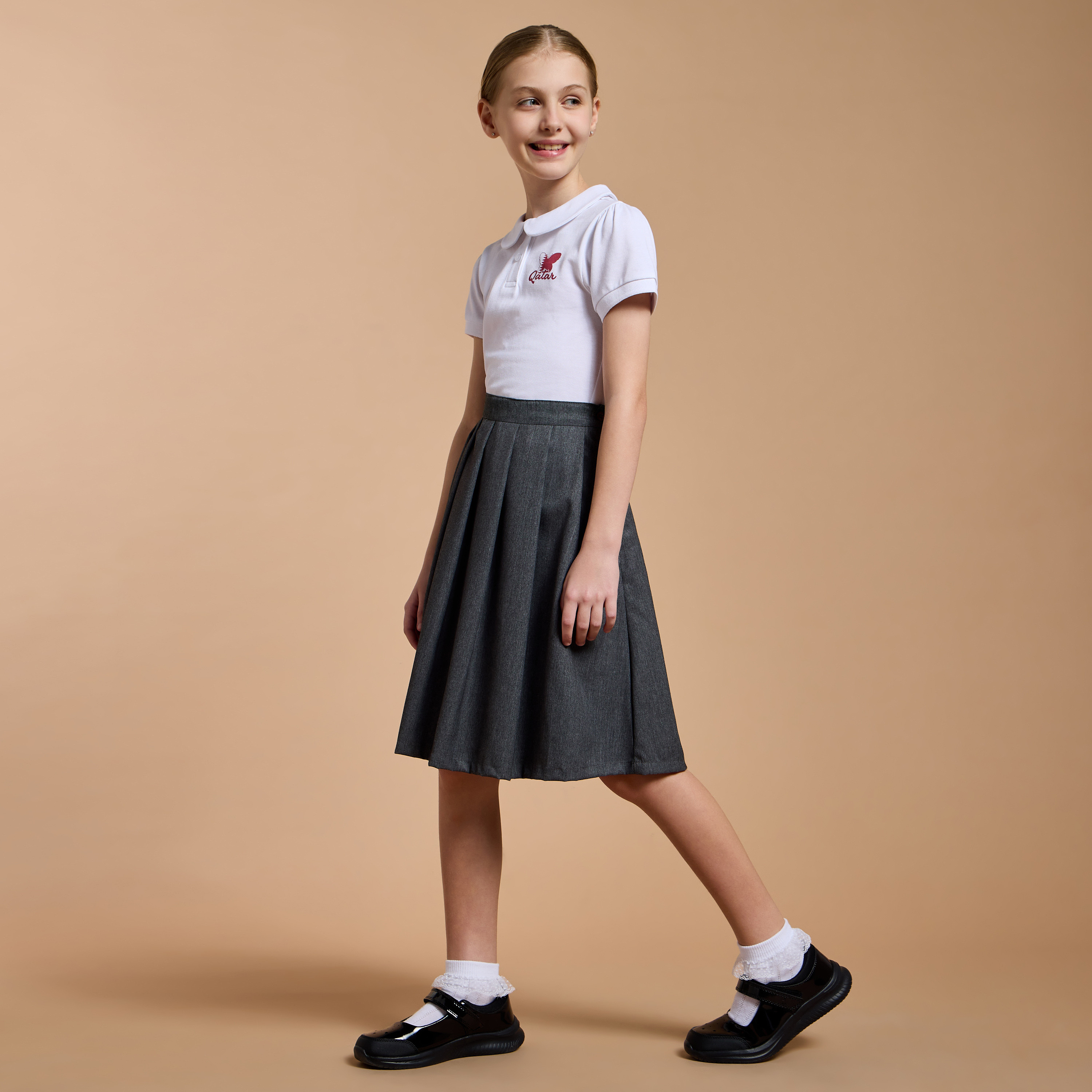 Juniors Qatar National Day Print Polo T-shirt with Short Sleeves-girls-clothing-schoolwear-tshirts-image-2