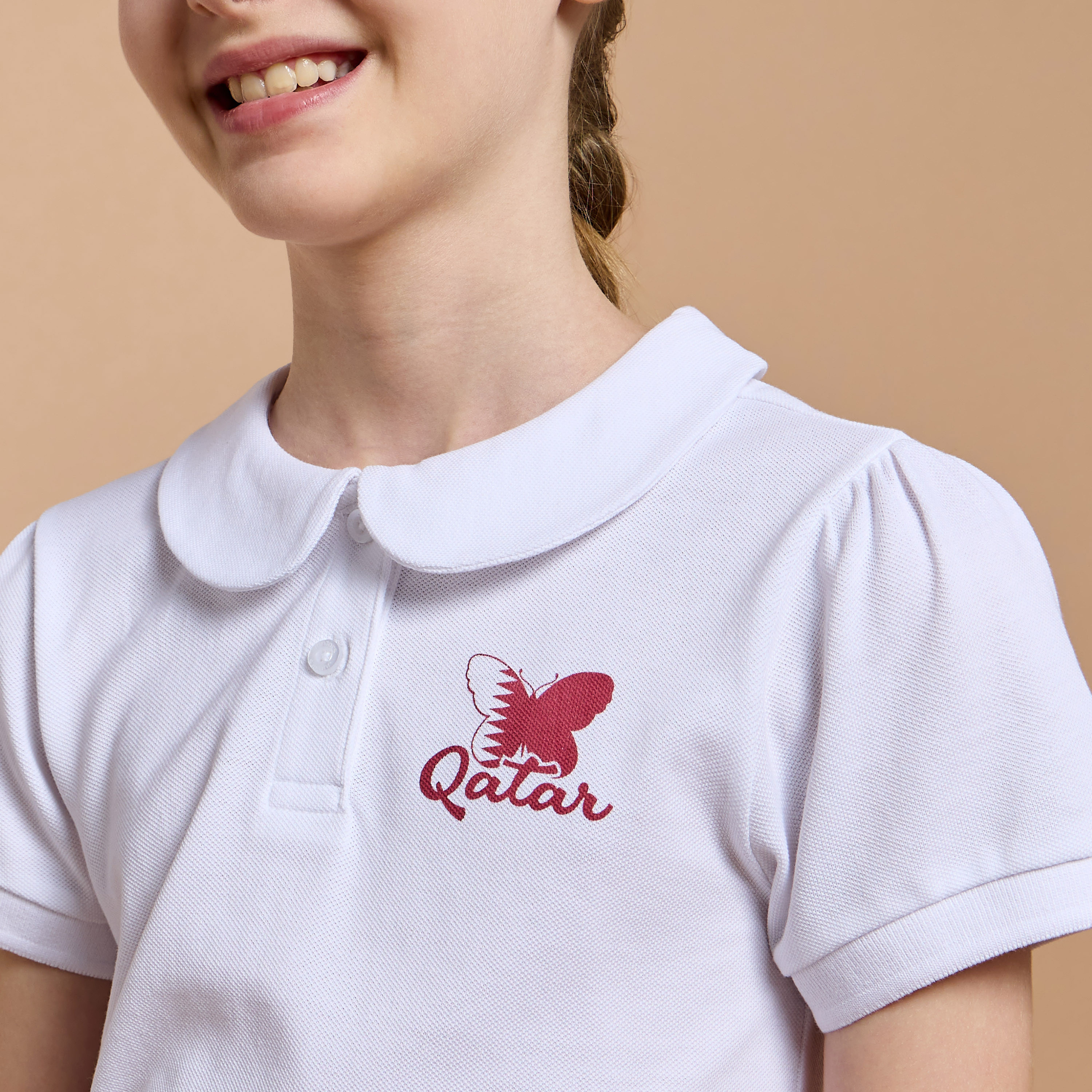 Juniors Qatar National Day Print Polo T-shirt with Short Sleeves-girls-clothing-schoolwear-tshirts-image-4