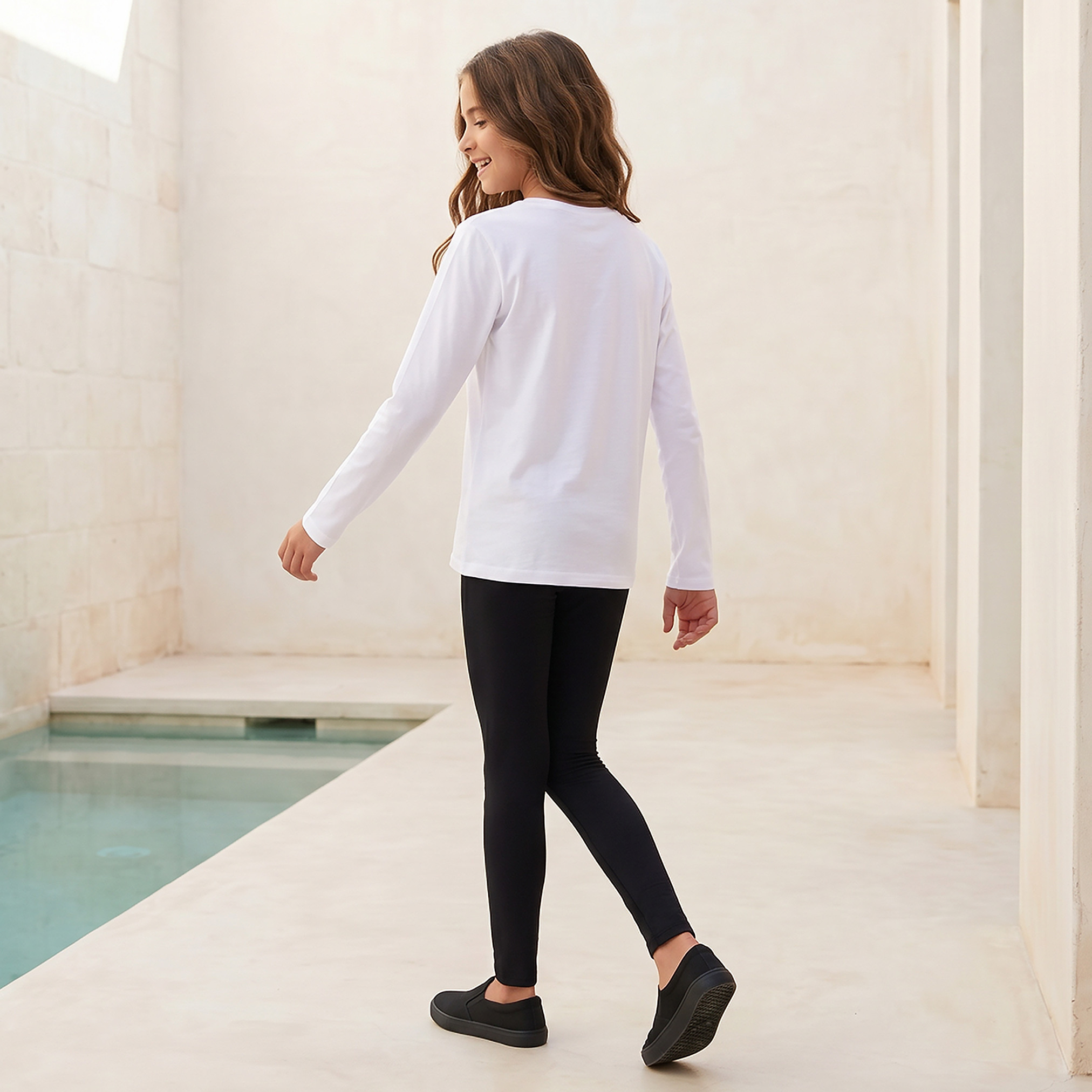 Juniors White School T-shirt with Crew Neck - Girls-baby-girls-clothing-schoolwear-tshirts-image-3