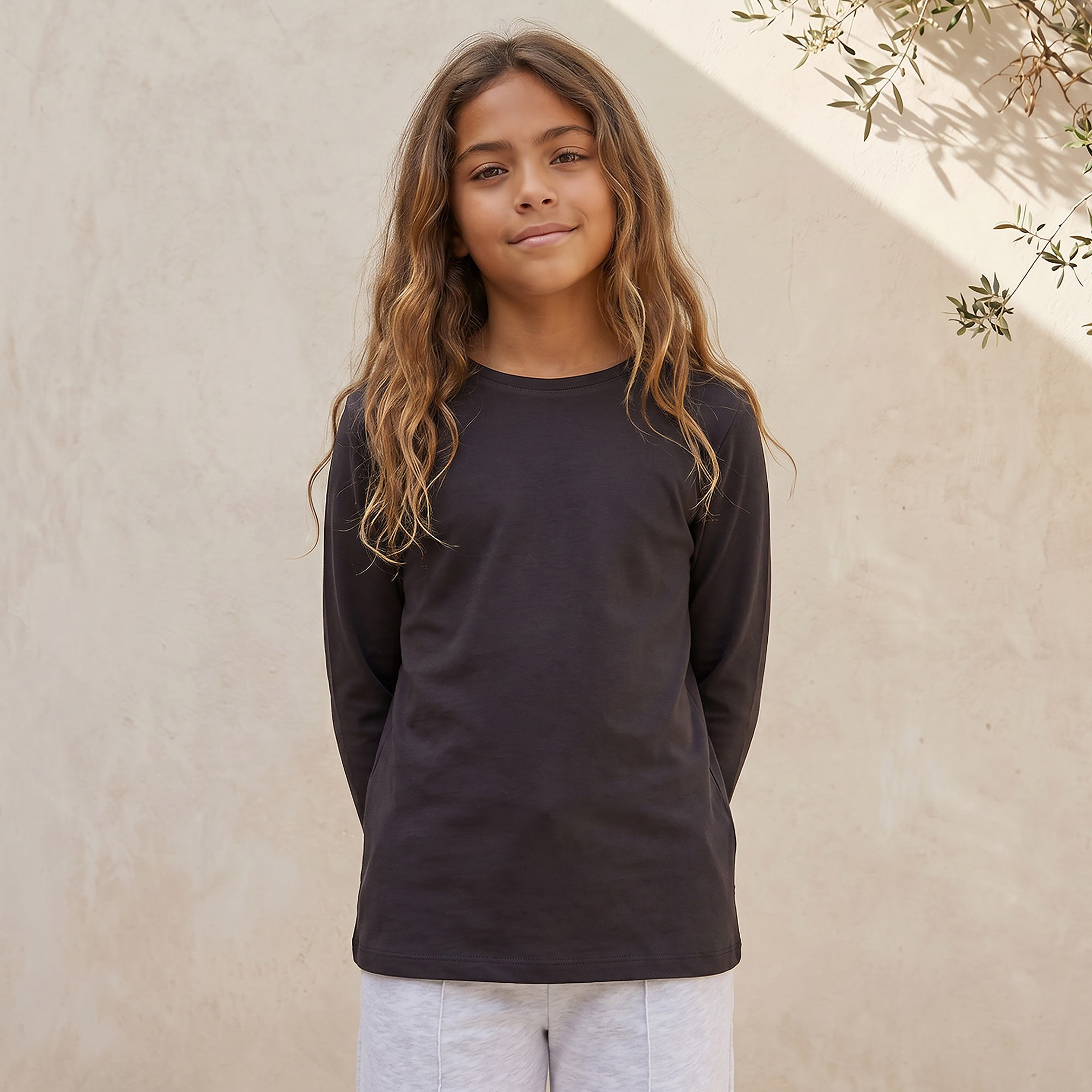 Juniors Black School T-shirt with Crew Neck - Girls-girls-clothing-tshirts-image-1
