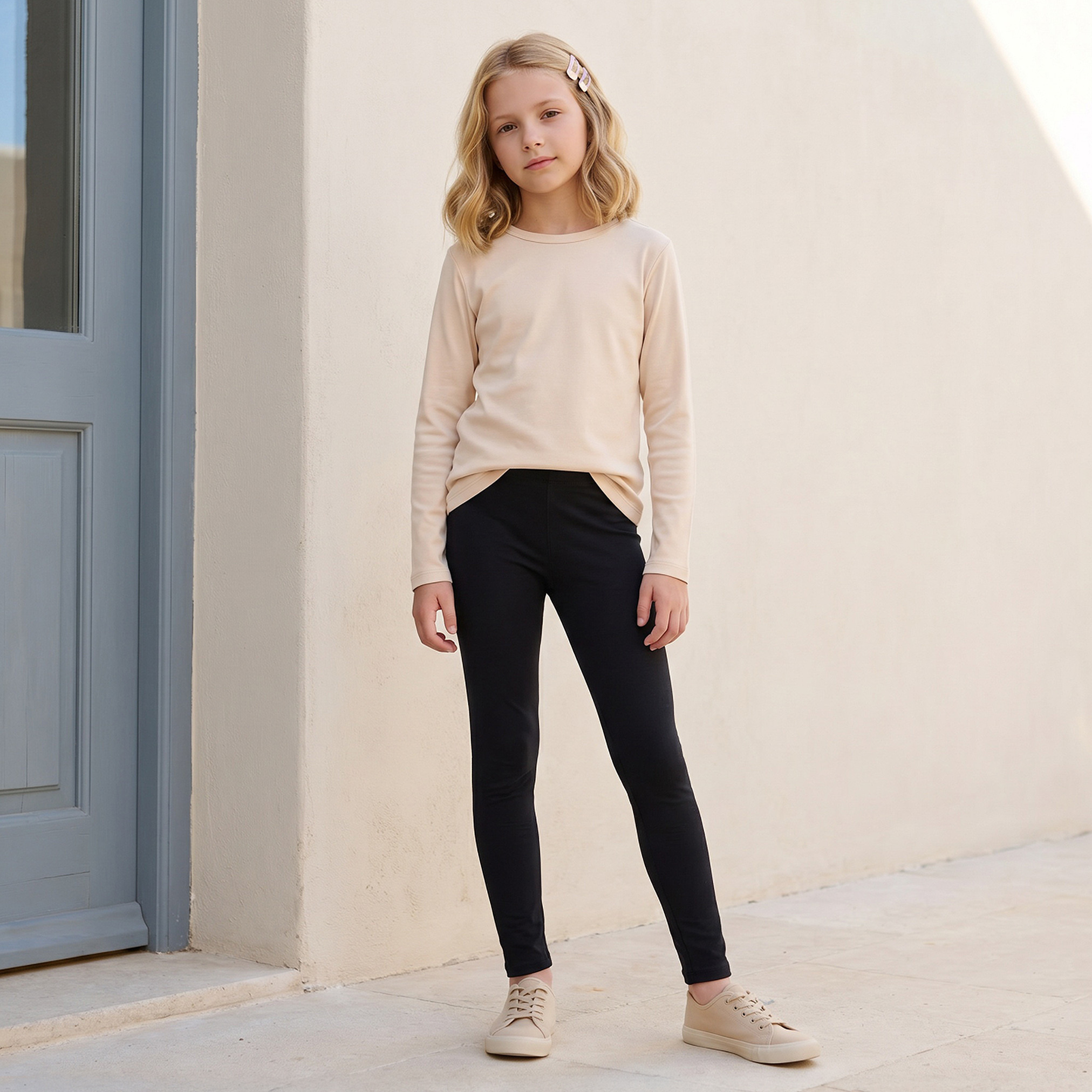 Juniors Beige School T-shirt with Crew Neck - Girls-girls-clothing-tshirts-image-2