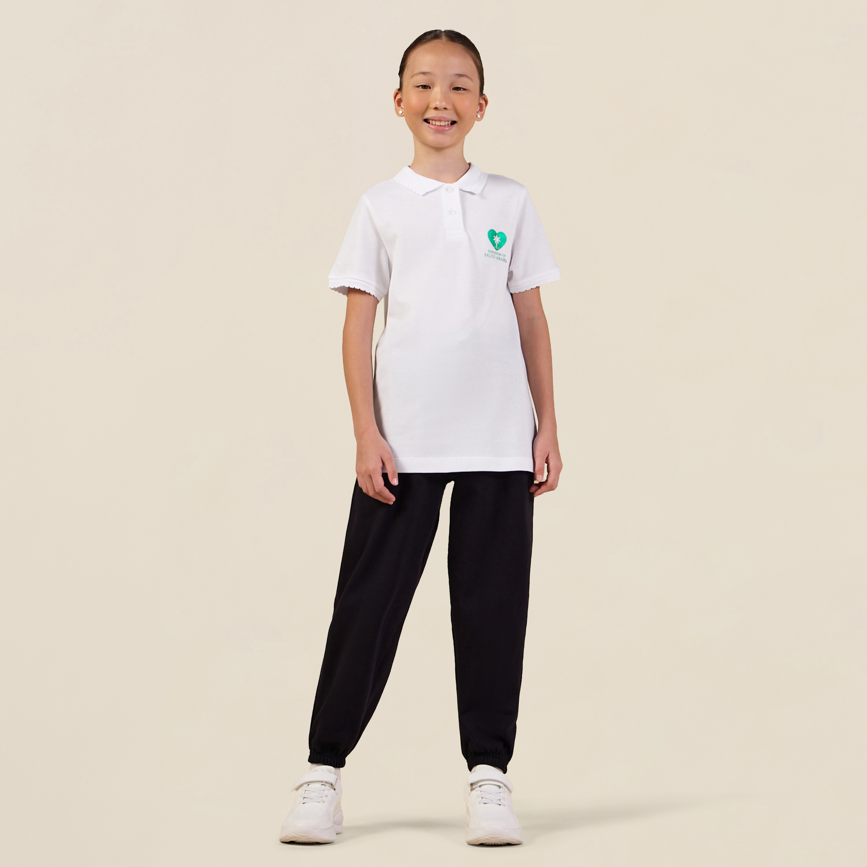 Juniors Collared Short Sleeves Polo T-shirt with KSA National Day Print-girls-clothing-schoolwear-tshirts-image-3