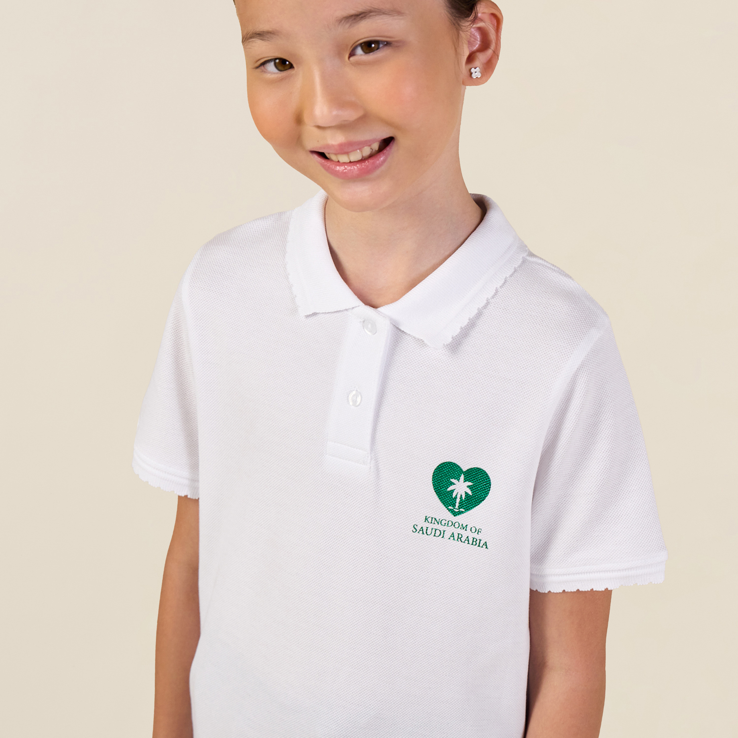 Juniors Collared Short Sleeves Polo T-shirt with KSA National Day Print-girls-clothing-schoolwear-tshirts-image-5