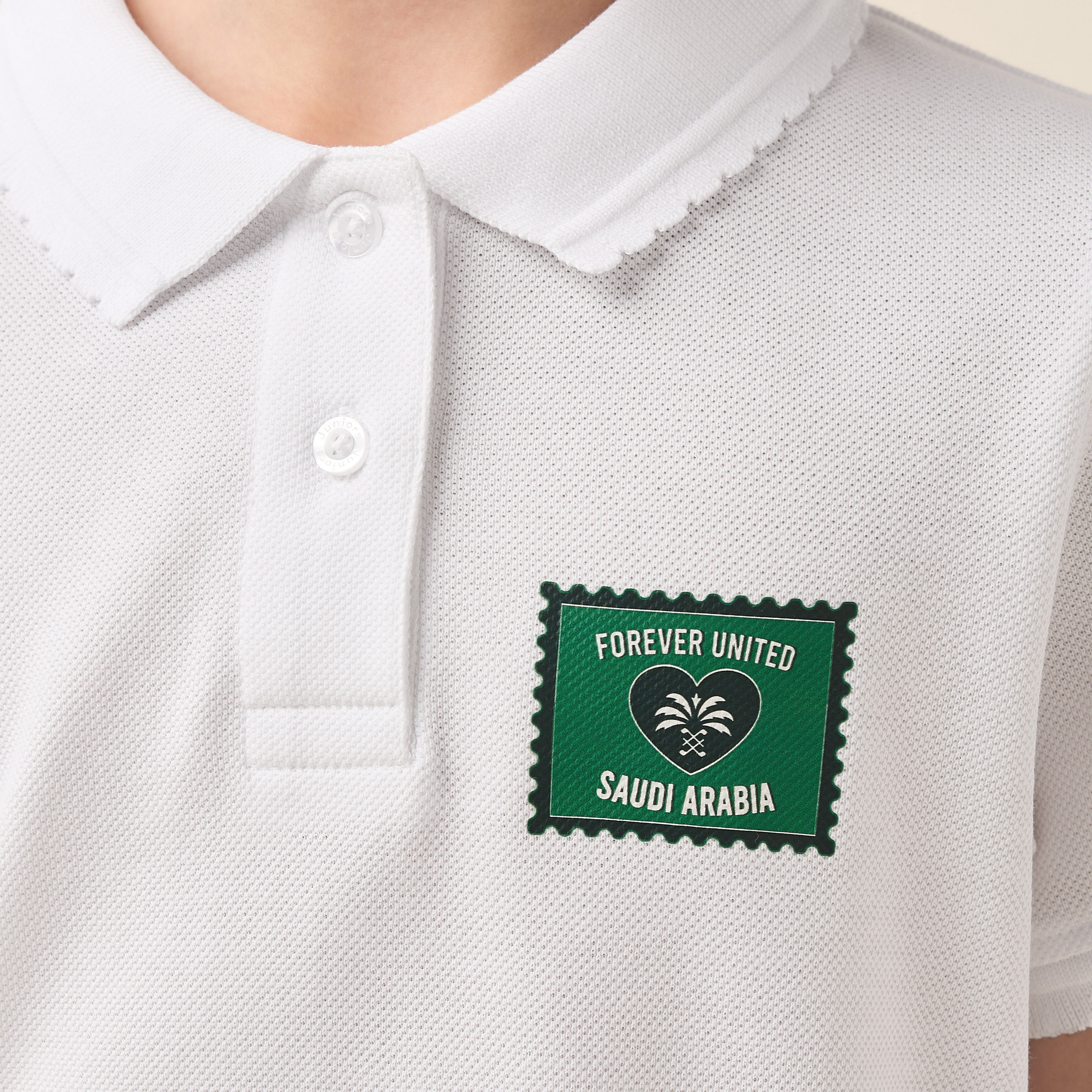 Juniors Collared Short Sleeves Polo T-shirt with KSA National Day Print-girls-clothing-schoolwear-tshirts-image-5