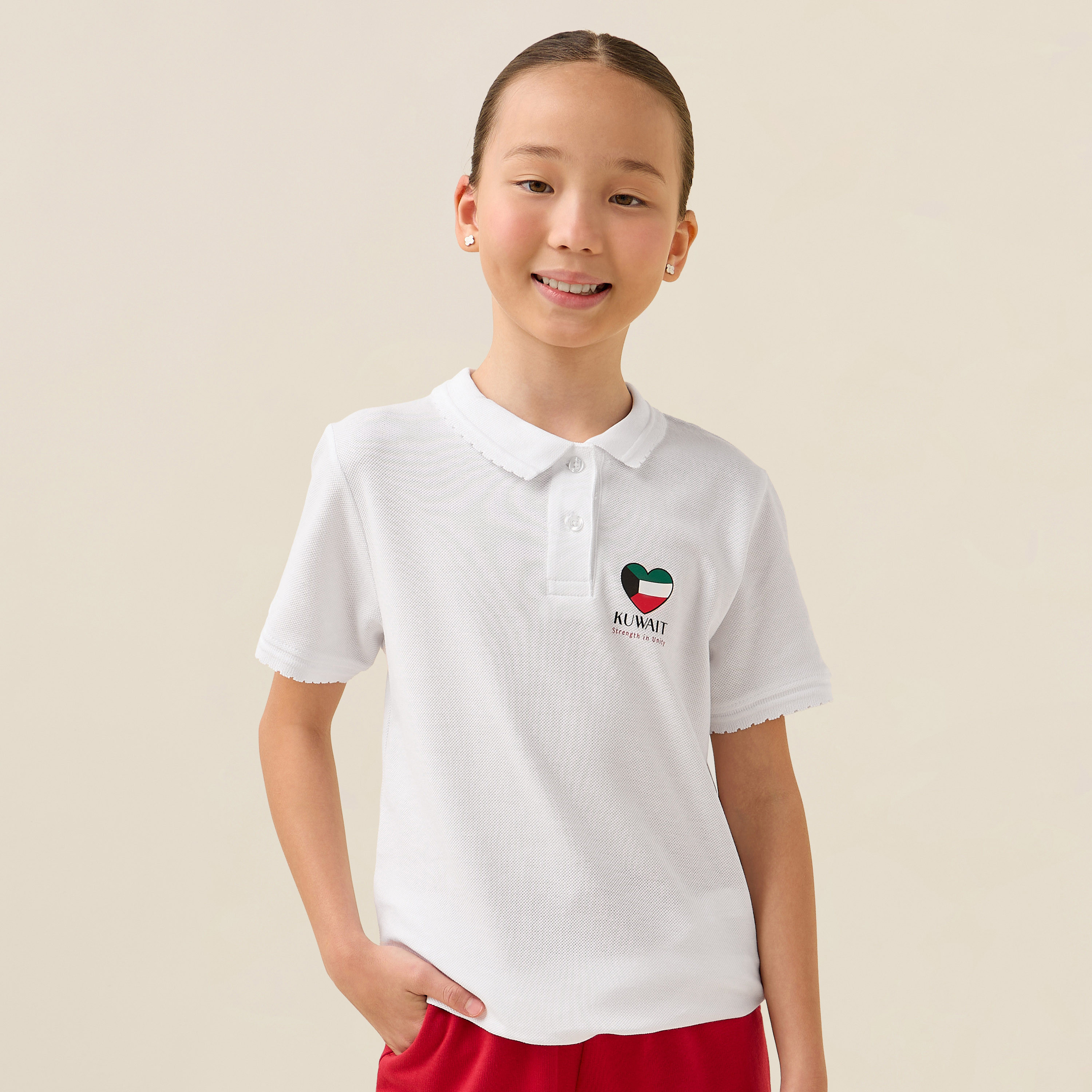 تيشيرت بطبعات وياقة عادية وأكمام قصيرة من جونيورز-girls-clothing-schoolwear-tshirts-image-1