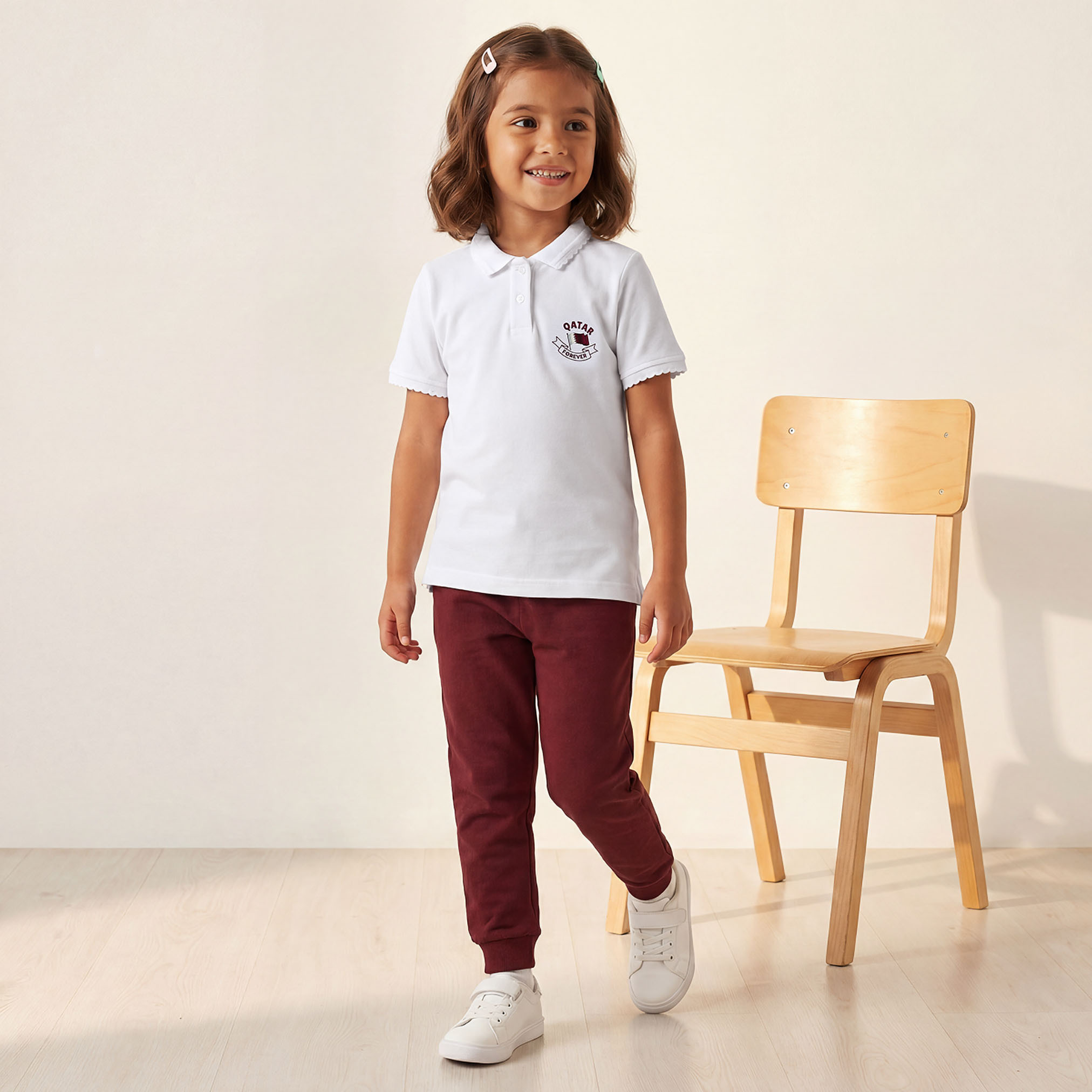 Juniors Collared Short Sleeves T-shirt with Qatar Print-girls-clothing-schoolwear-tshirts-image-2