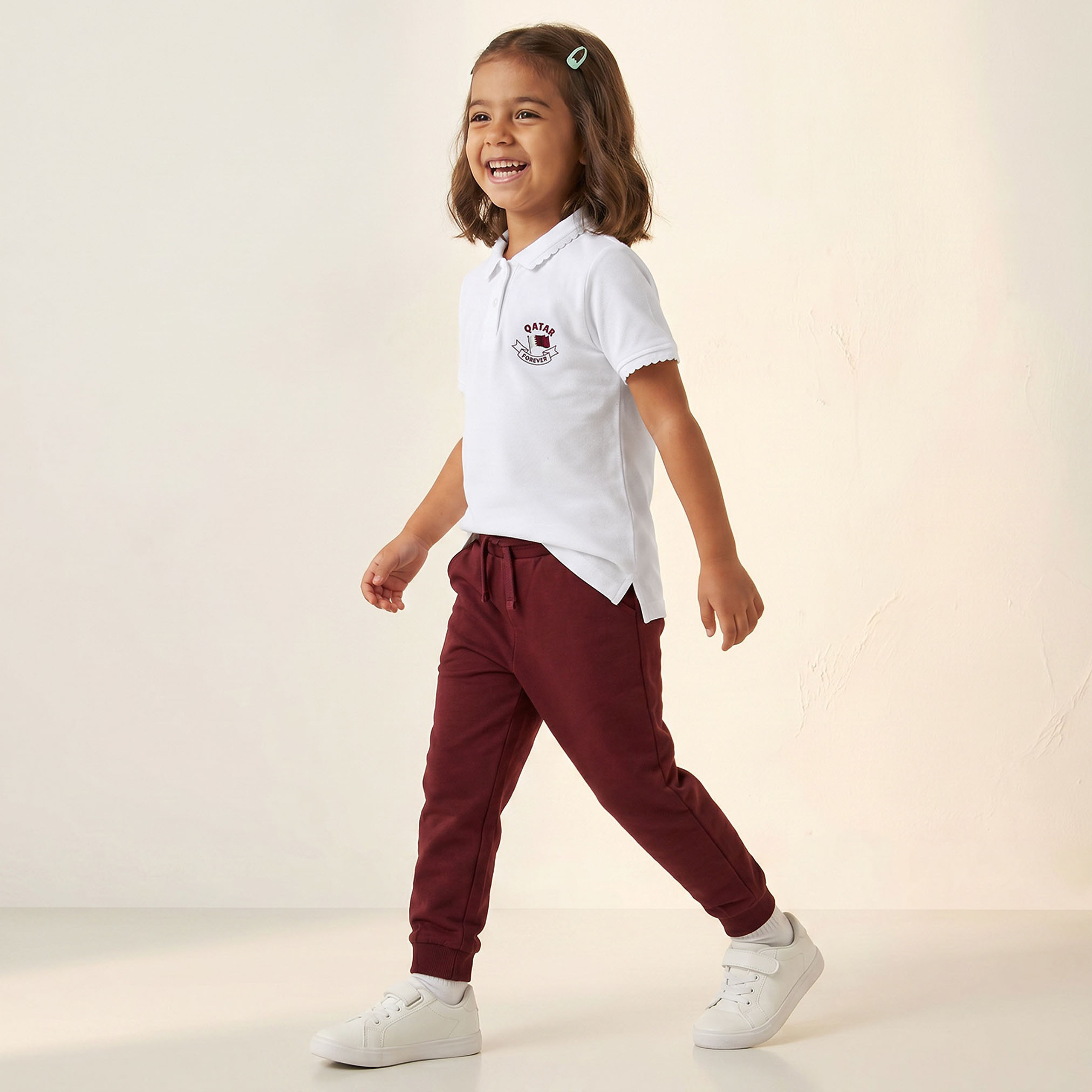 Juniors Collared Short Sleeves T-shirt with Qatar Print-girls-clothing-schoolwear-tshirts-image-5