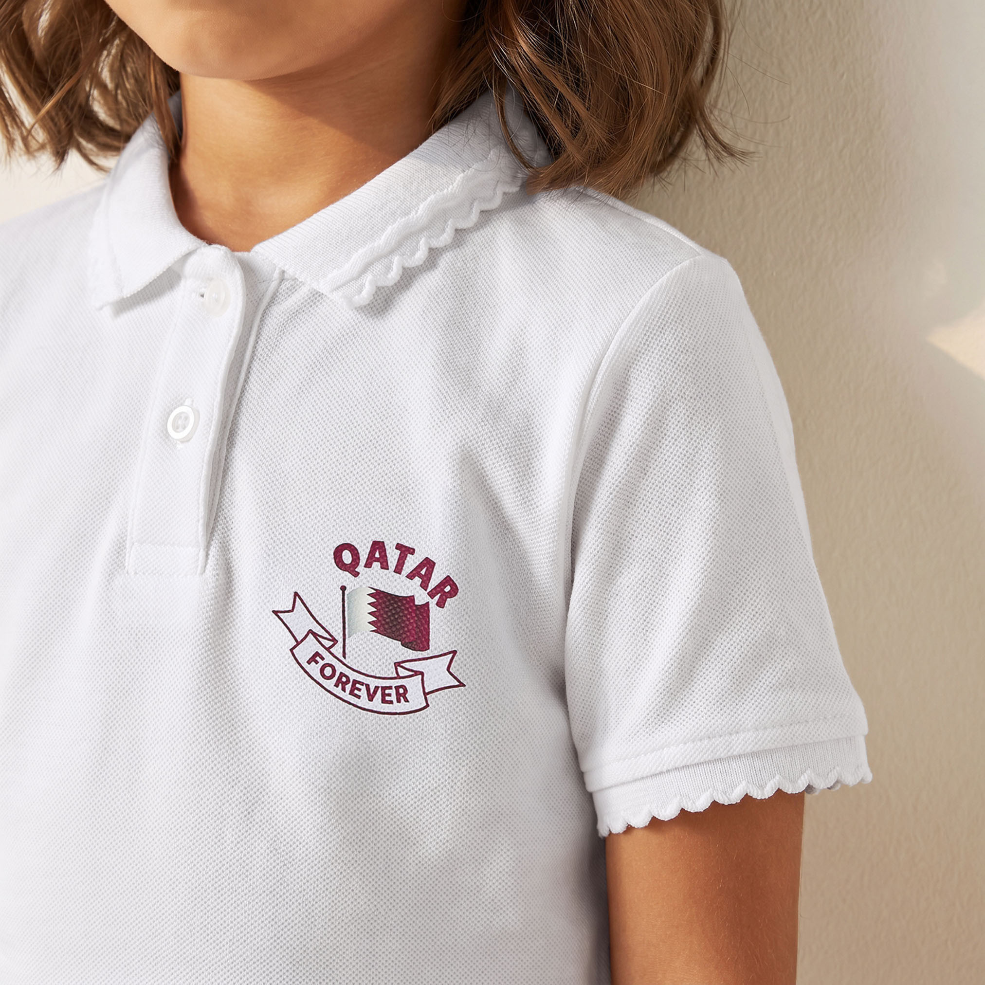 Juniors Collared Short Sleeves T-shirt with Qatar Print-girls-clothing-schoolwear-tshirts-image-6