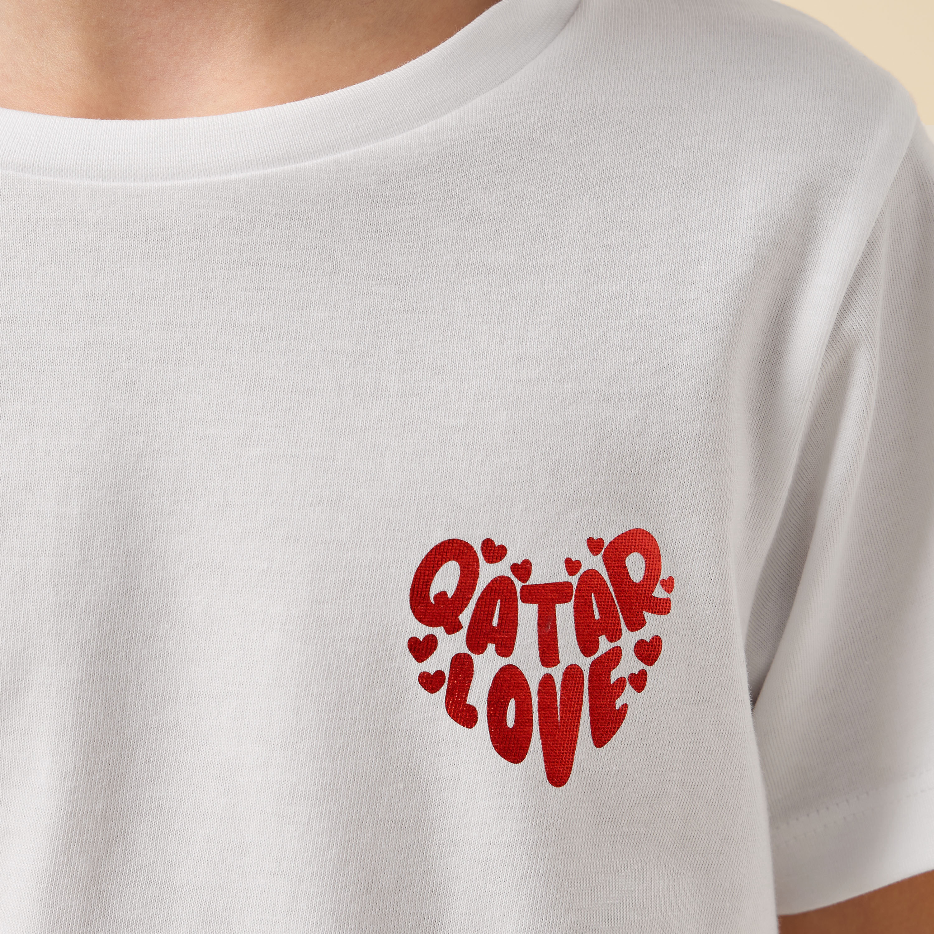 Juniors Crew Neck Short Sleeves T-shirt with Qatar Print-girls-clothing-schoolwear-tshirts-image-5