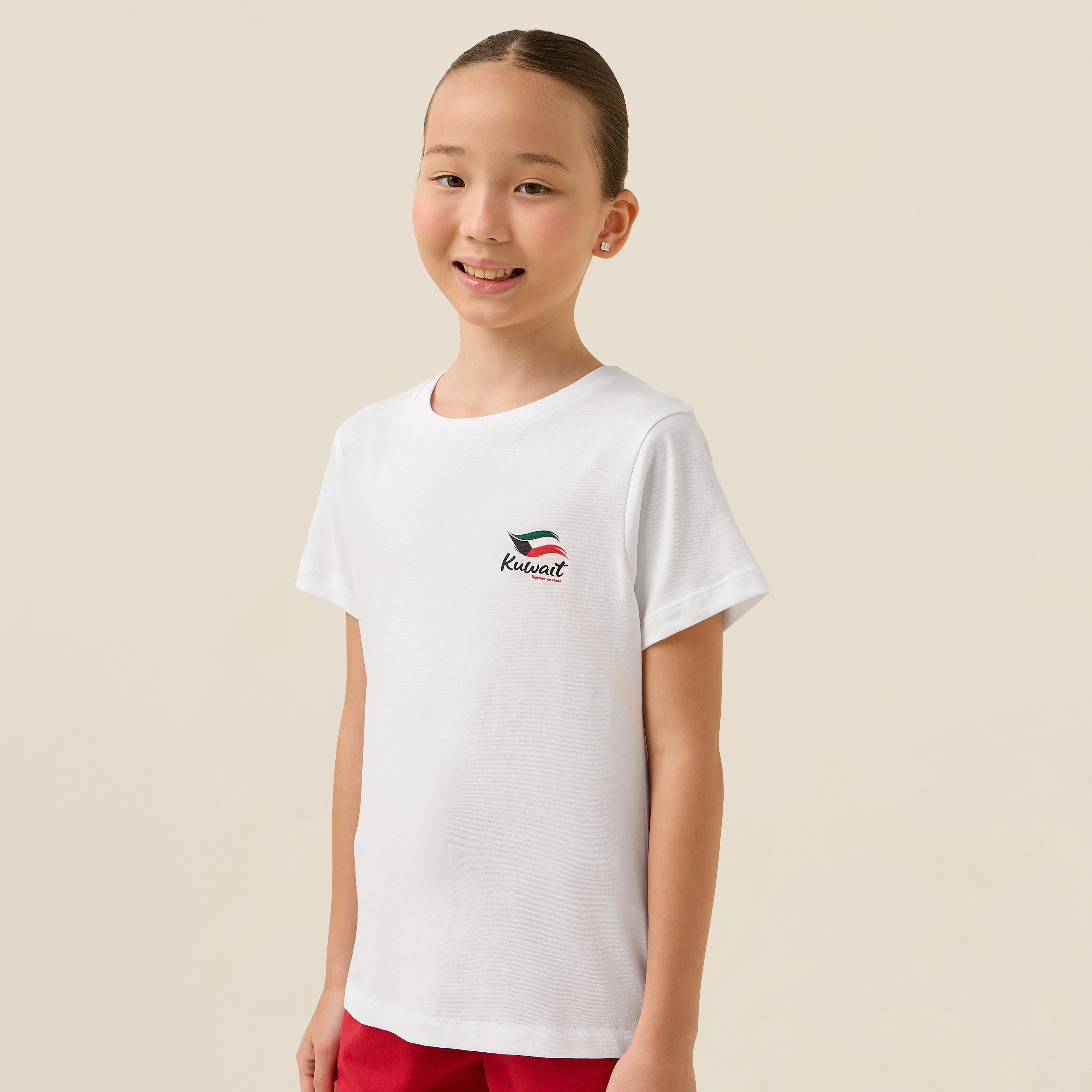 Juniors Crew Neck Short Sleeves T-shirt with Kuwait Print-girls-clothing-schoolwear-tshirts-image-1