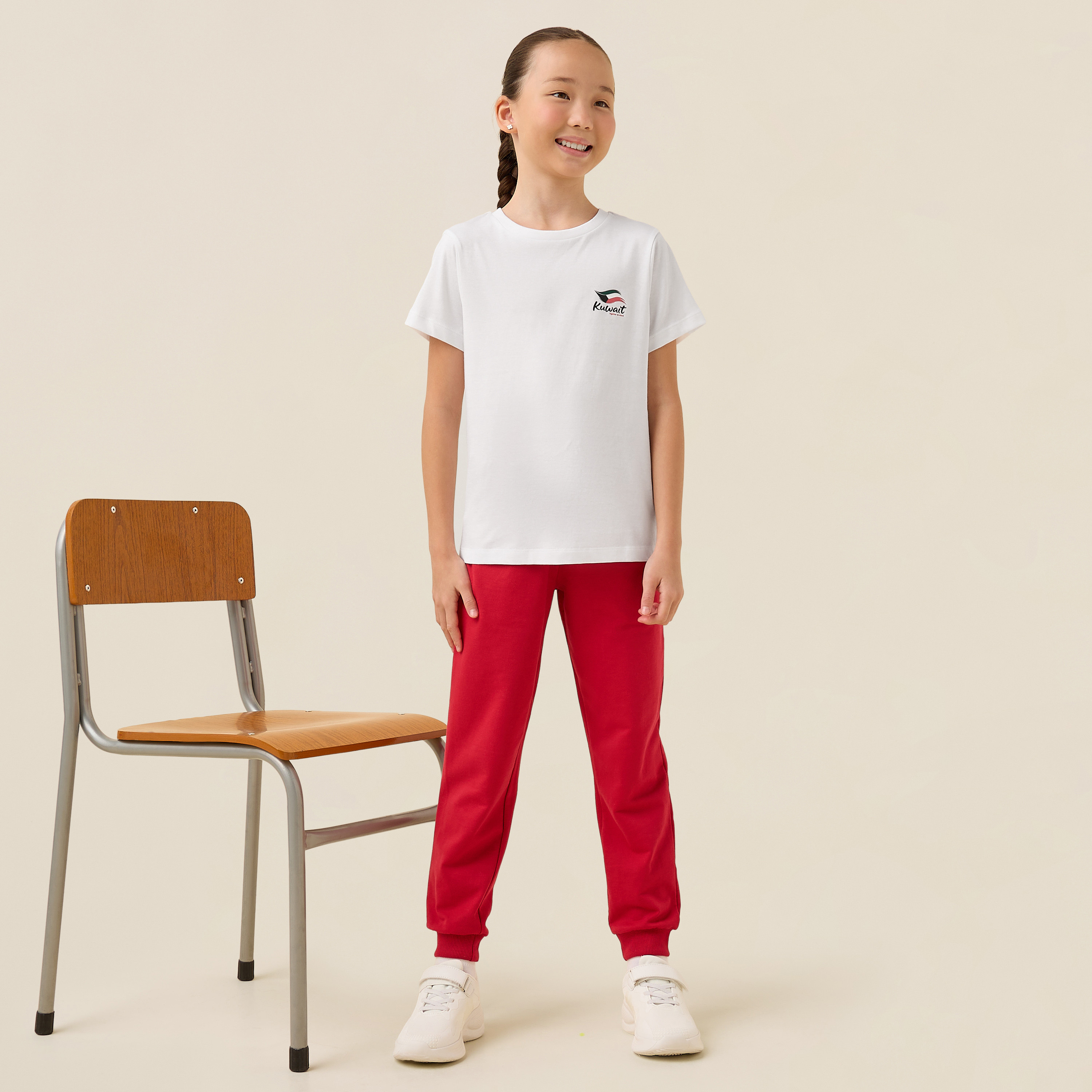 Juniors Crew Neck Short Sleeves T-shirt with Kuwait Print-girls-clothing-schoolwear-tshirts-image-2