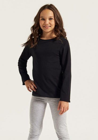 Juniors Solid Round Neck T-shirt with Long Sleeves-Tops-image-0