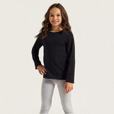 Juniors Solid Round Neck T-shirt with Long Sleeves
