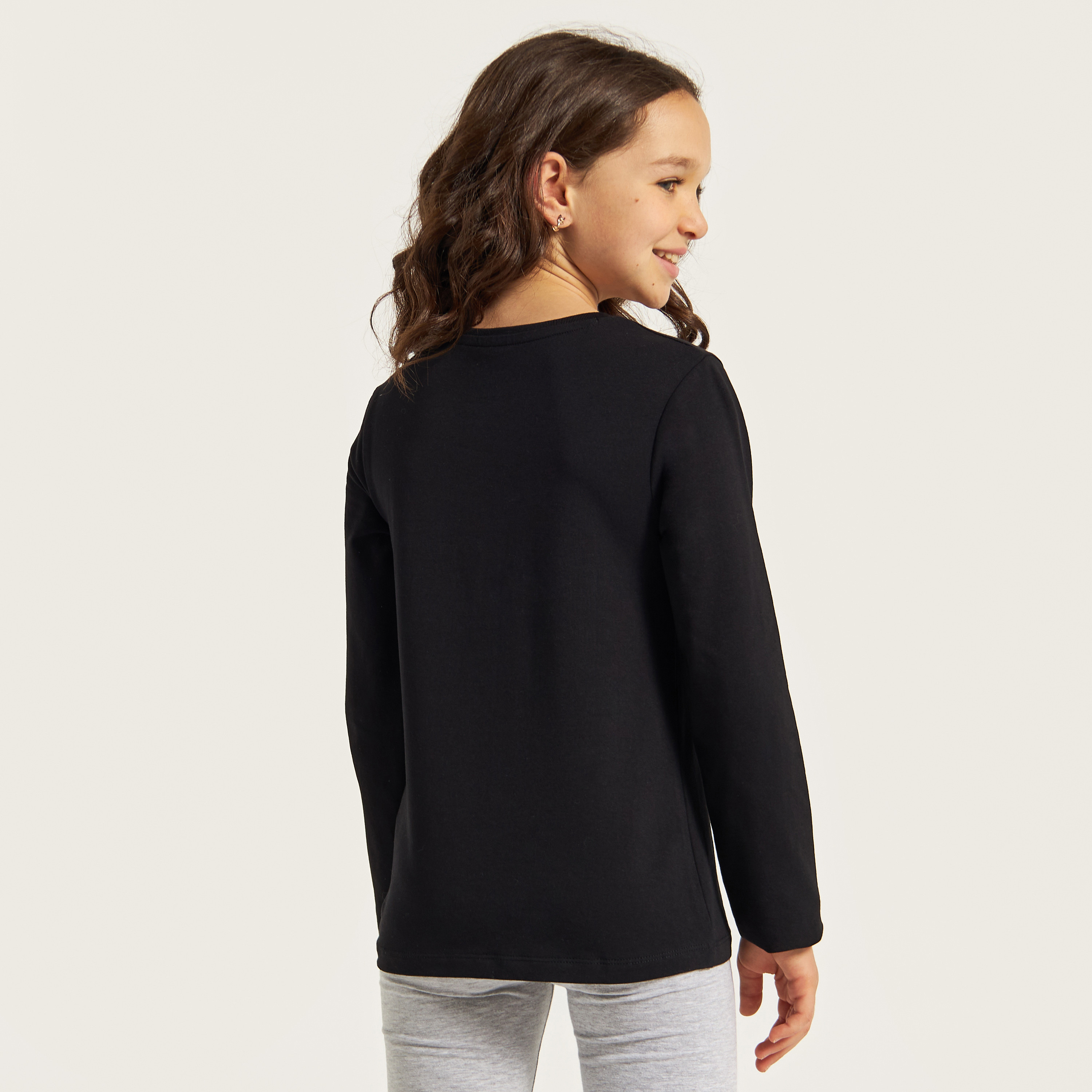 Juniors Solid Round Neck T-shirt with Long Sleeves-girls-clothing-schoolwear-tshirts-image-4