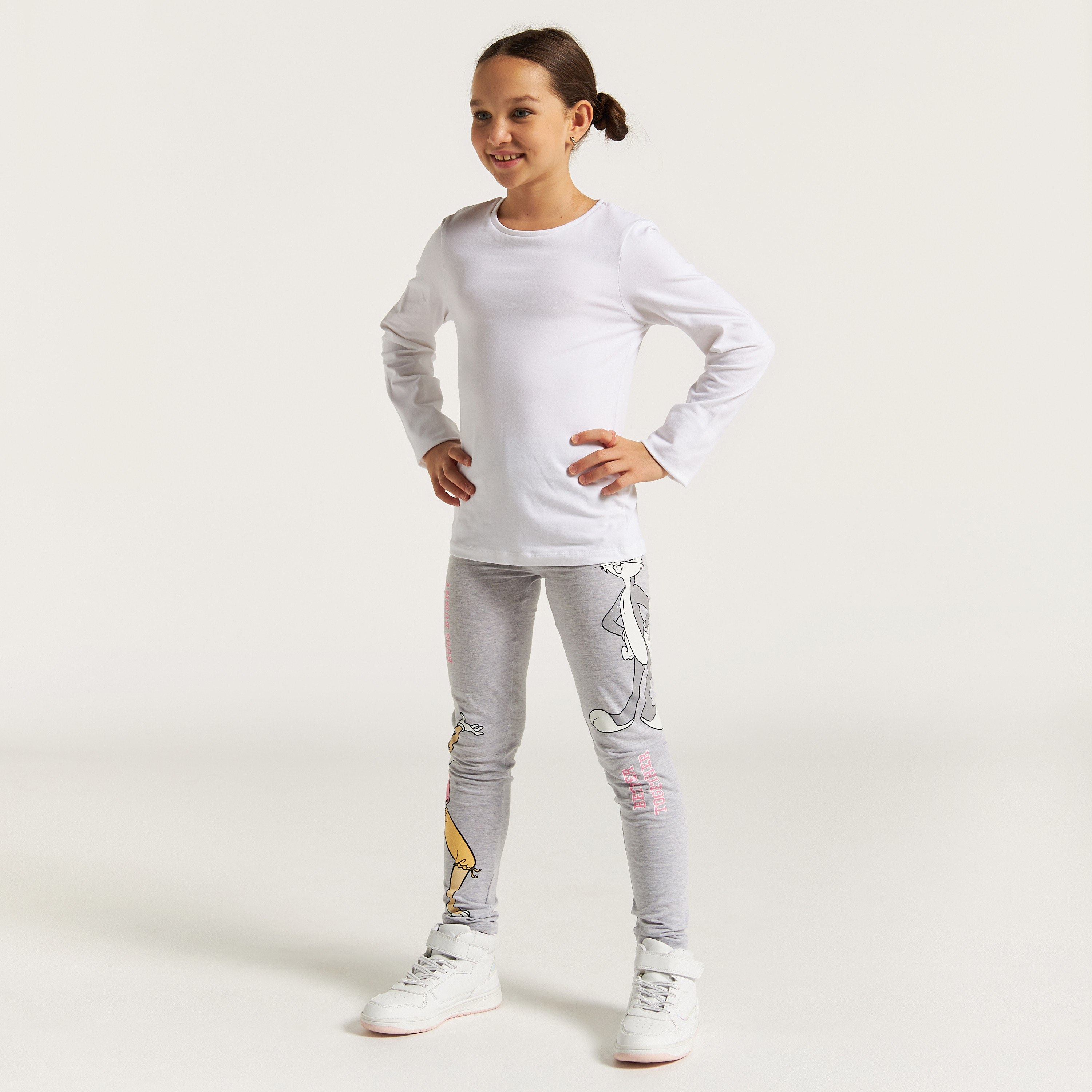 Juniors Solid Round Neck T-shirt with Long Sleeves-girls-clothing-tshirts-image-2
