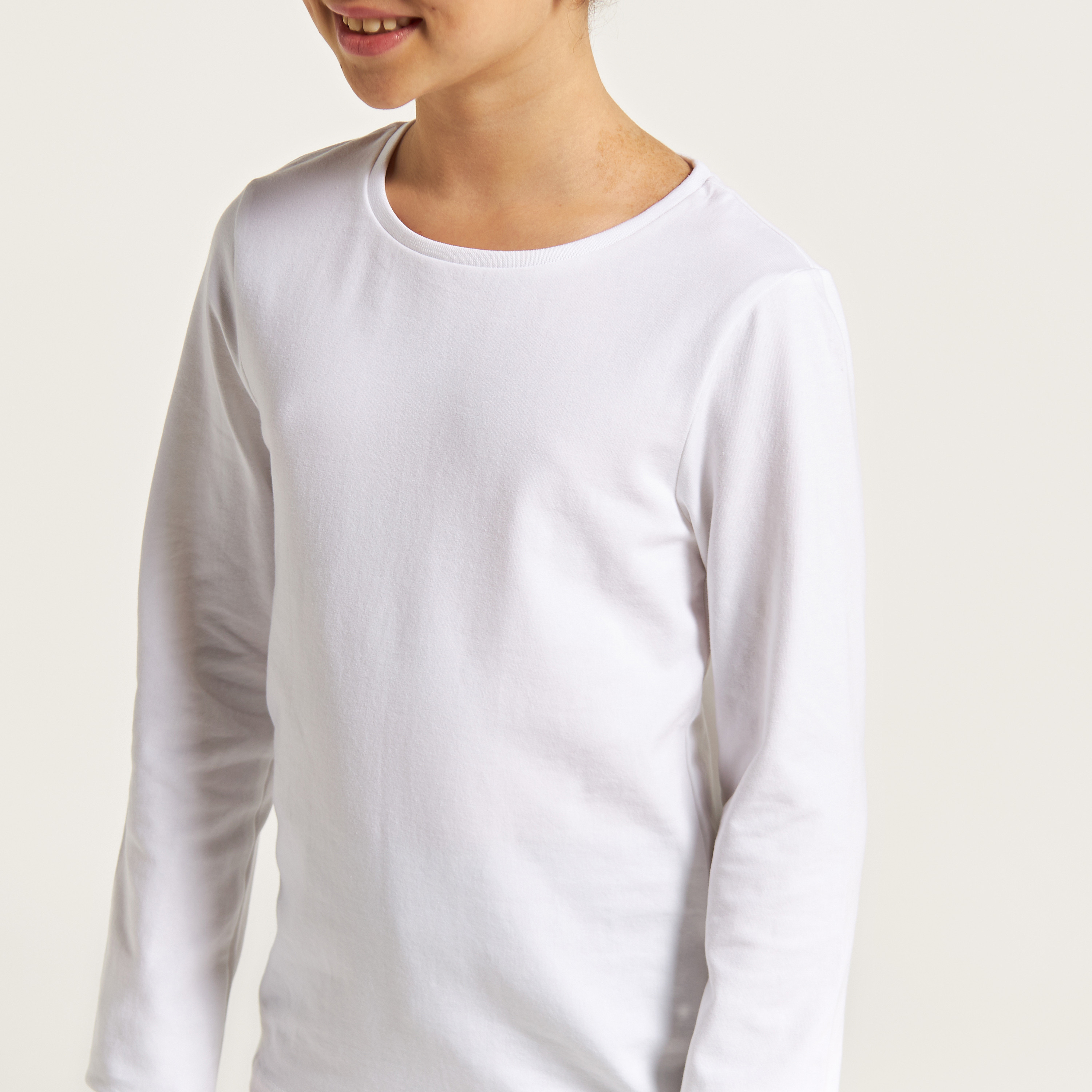 Juniors Solid Round Neck T-shirt with Long Sleeves-girls-clothing-tshirts-image-3