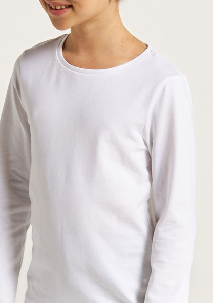 Juniors Solid Round Neck T-shirt with Long Sleeves-Tops-image-2