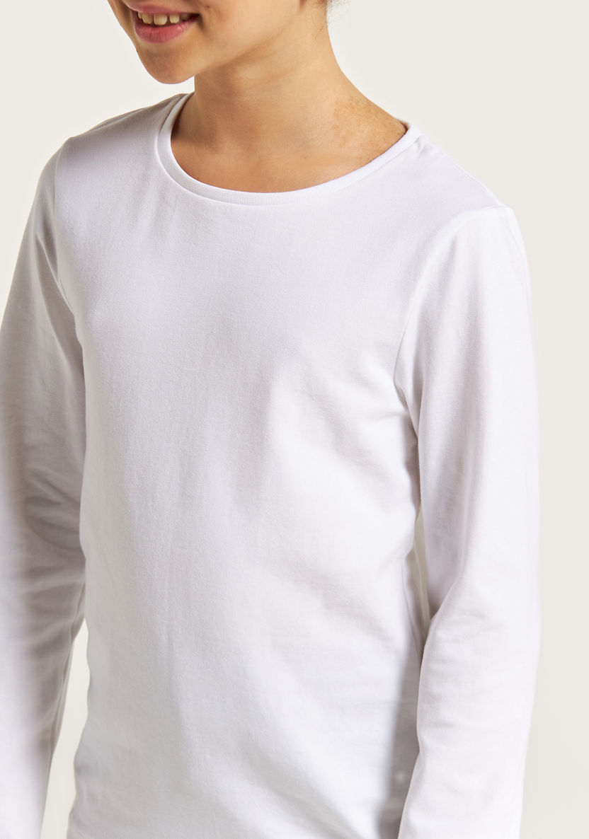 Juniors Solid Round Neck T-shirt with Long Sleeves-Tops-image-2
