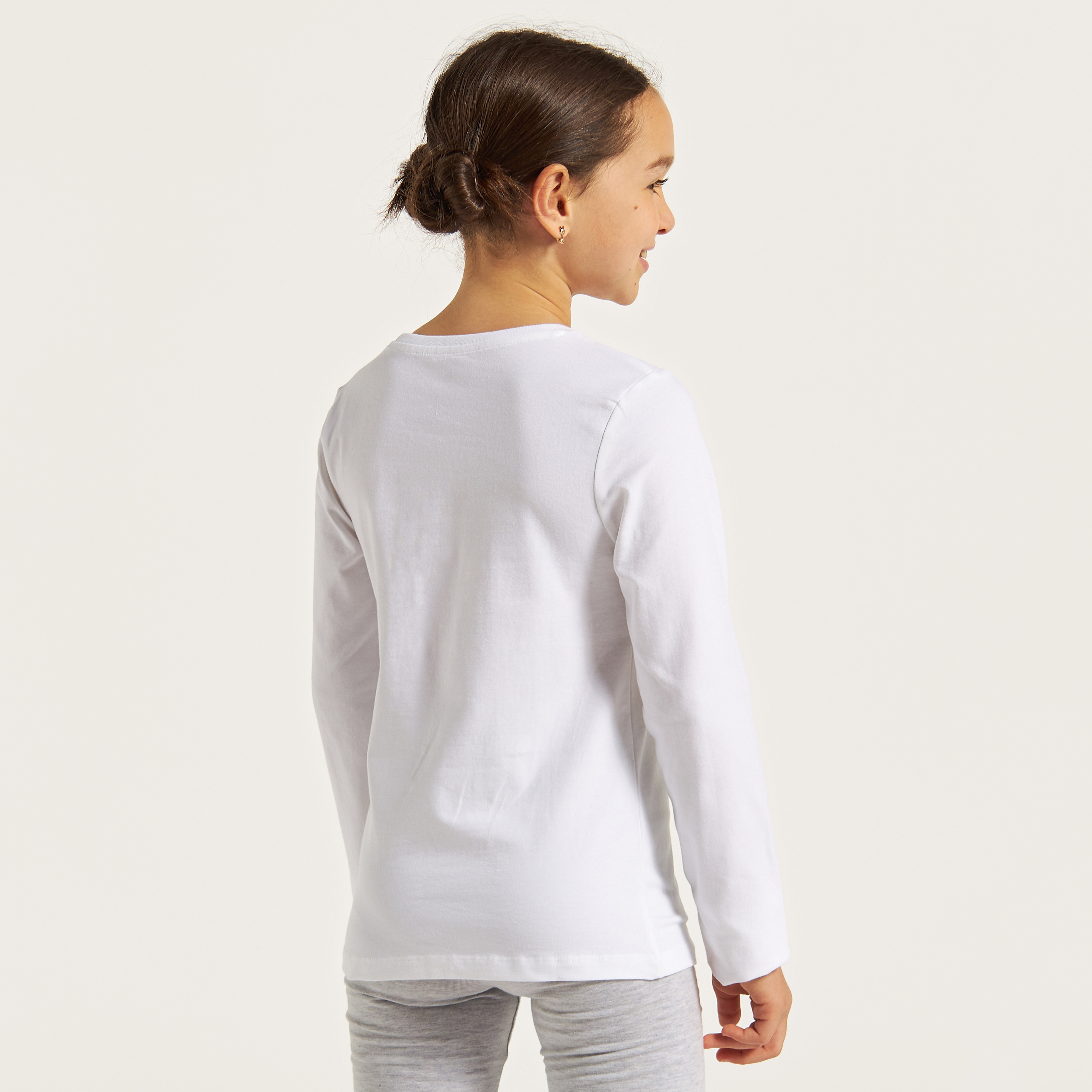 Juniors Solid Round Neck T-shirt with Long Sleeves-girls-clothing-tshirts-image-4