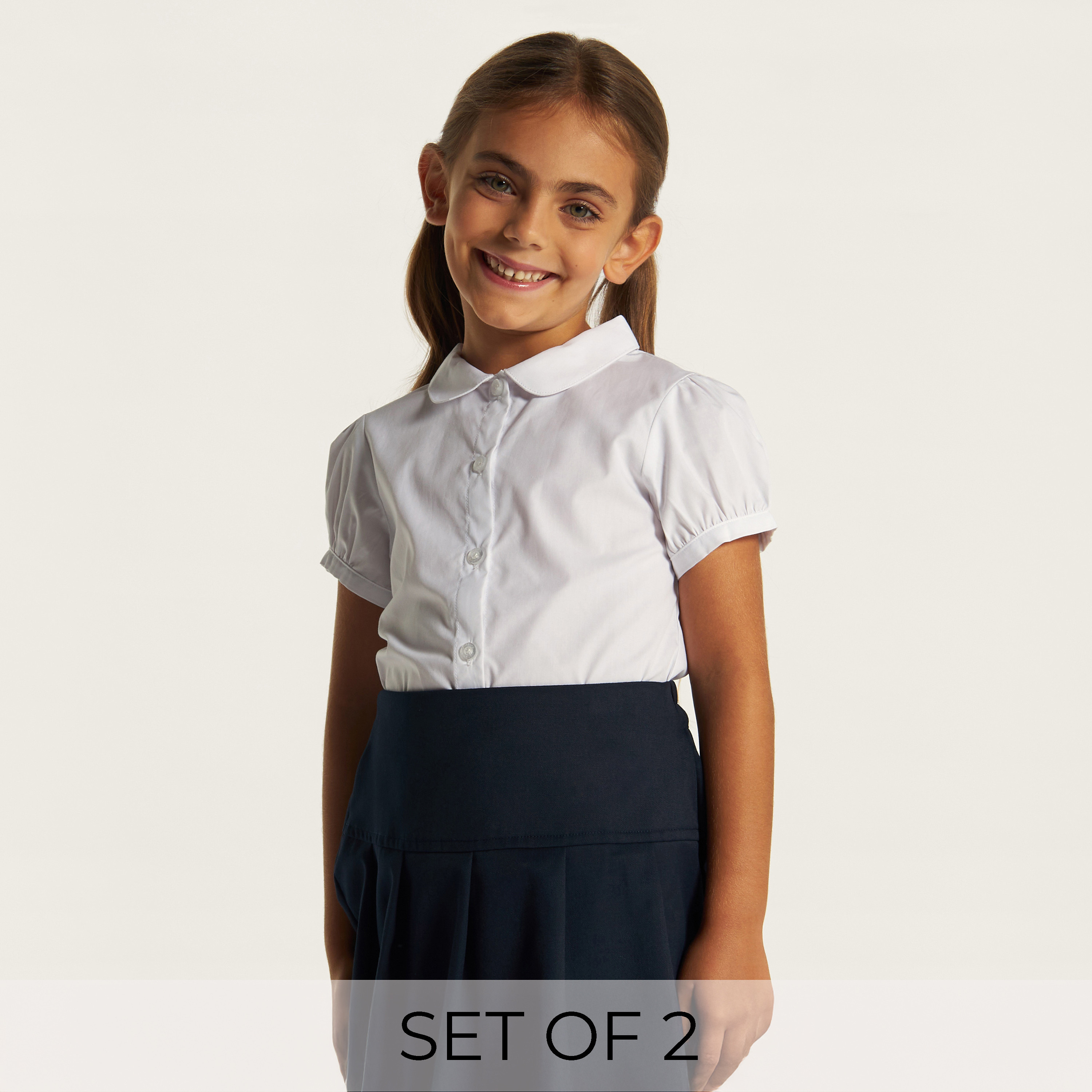 طقم قميص سادة من قطعتين بأزرار وأكمام منفوخة من جونيورز-girls-clothing-schoolwear-blousesandshirts-image-5