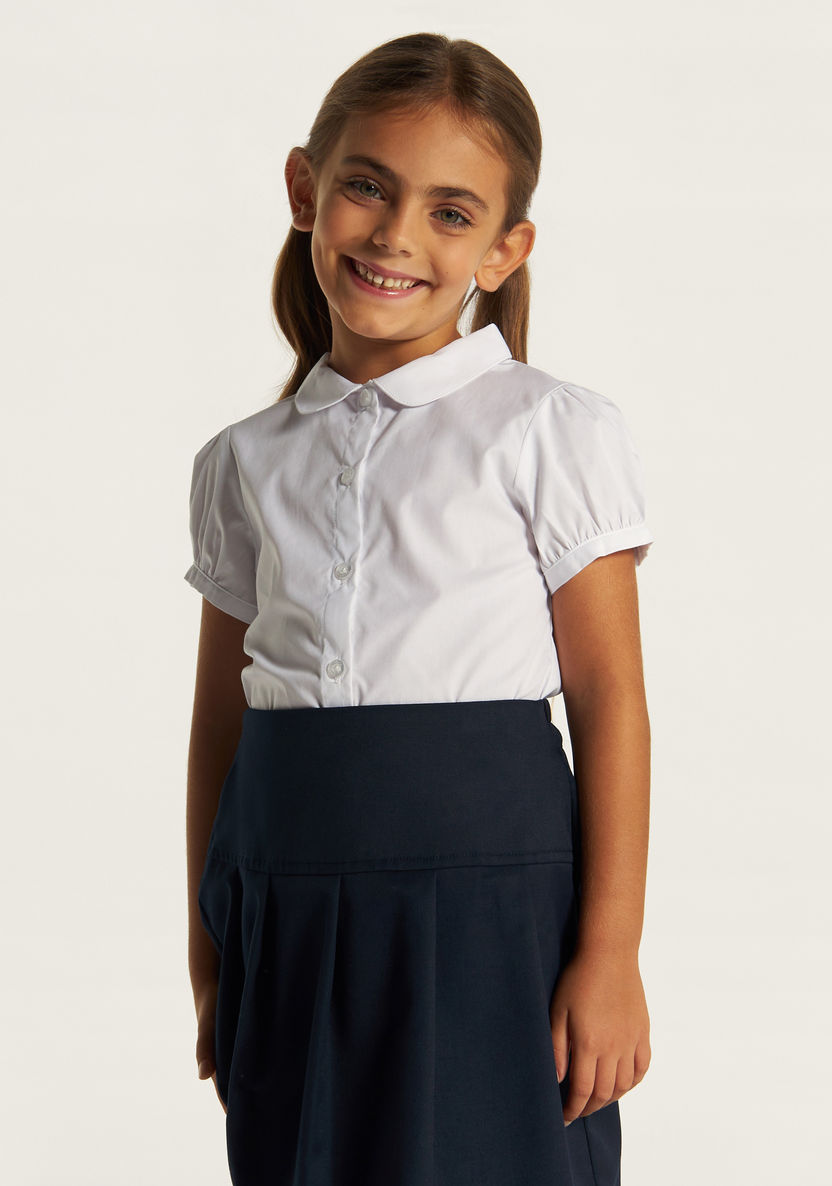 Juniors Solid Shirt with Puff Sleeves and Button Closure-Tops-image-1