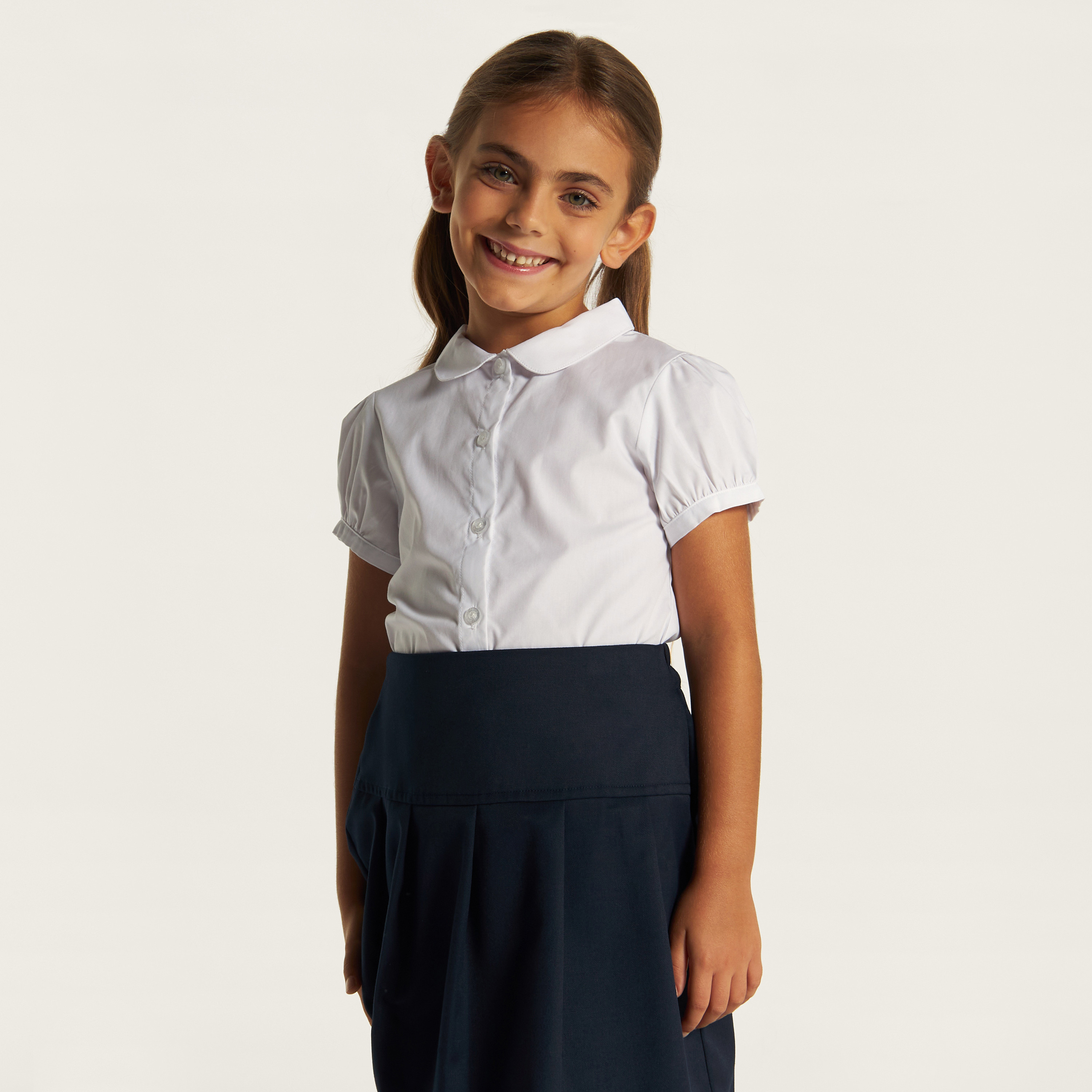 طقم قميص سادة من قطعتين بأزرار وأكمام منفوخة من جونيورز-girls-clothing-schoolwear-blousesandshirts-image-3