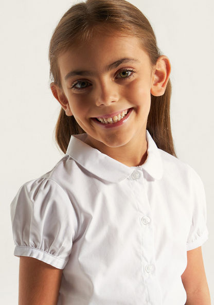 Juniors Solid Shirt with Puff Sleeves and Button Closure-Tops-image-2