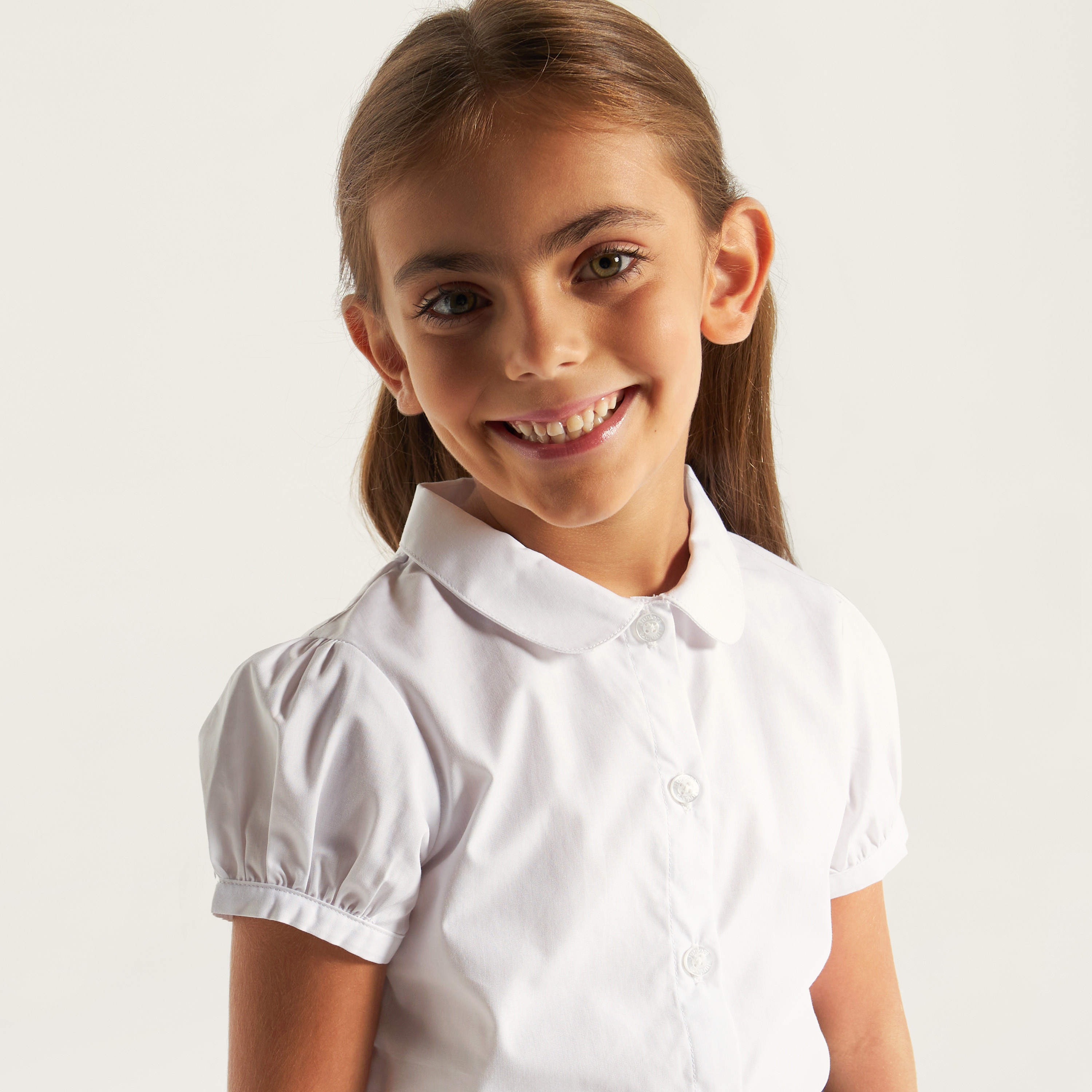 طقم قميص سادة من قطعتين بأزرار وأكمام منفوخة من جونيورز-girls-clothing-schoolwear-blousesandshirts-image-2