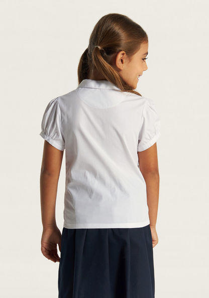Juniors Solid Shirt with Puff Sleeves and Button Closure