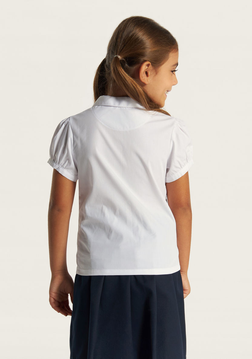 Juniors Solid Shirt with Puff Sleeves and Button Closure-Tops-image-3