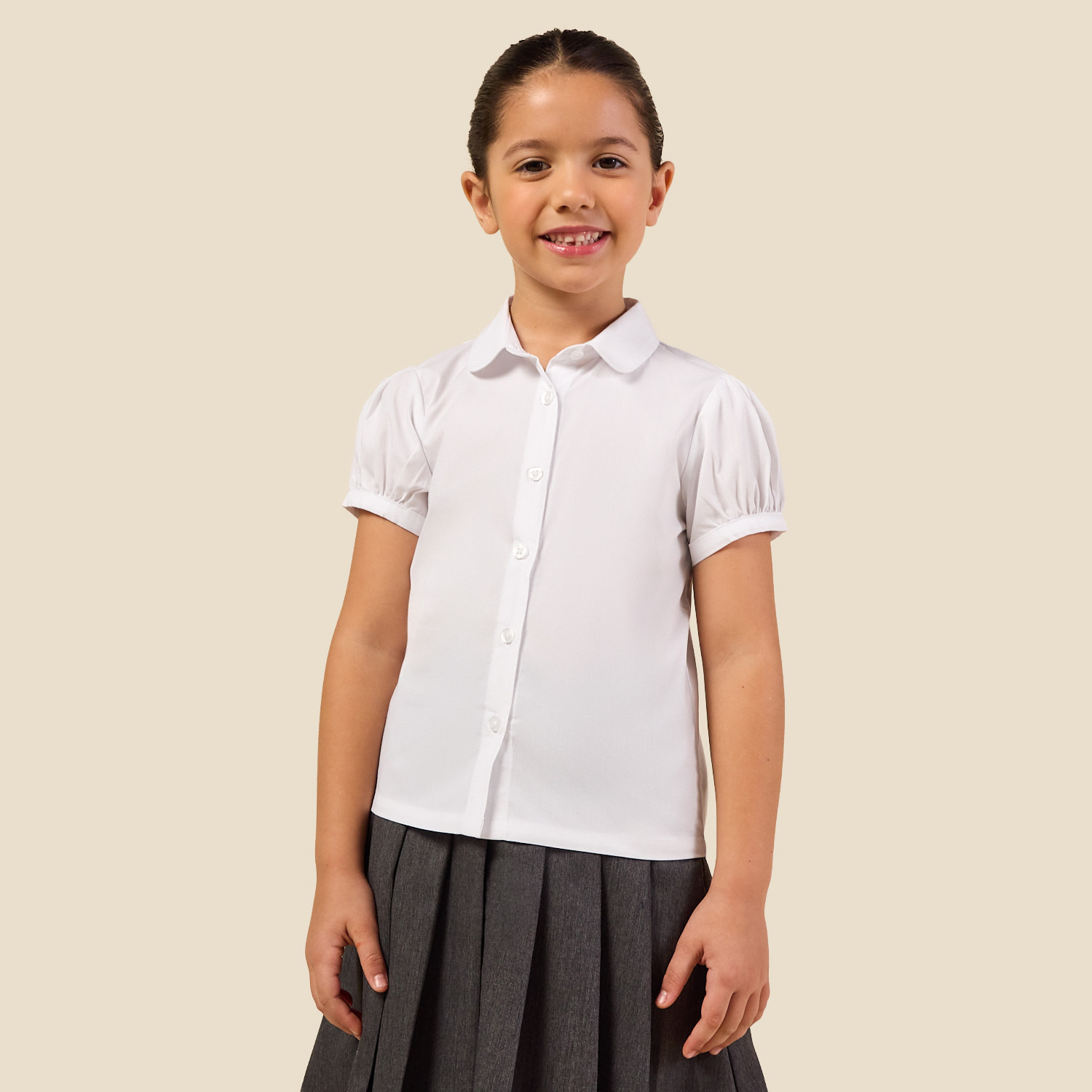 طقم قميص سادة من قطعتين بأزرار وأكمام منفوخة من جونيورز-girls-clothing-blousesandshirts-image-7