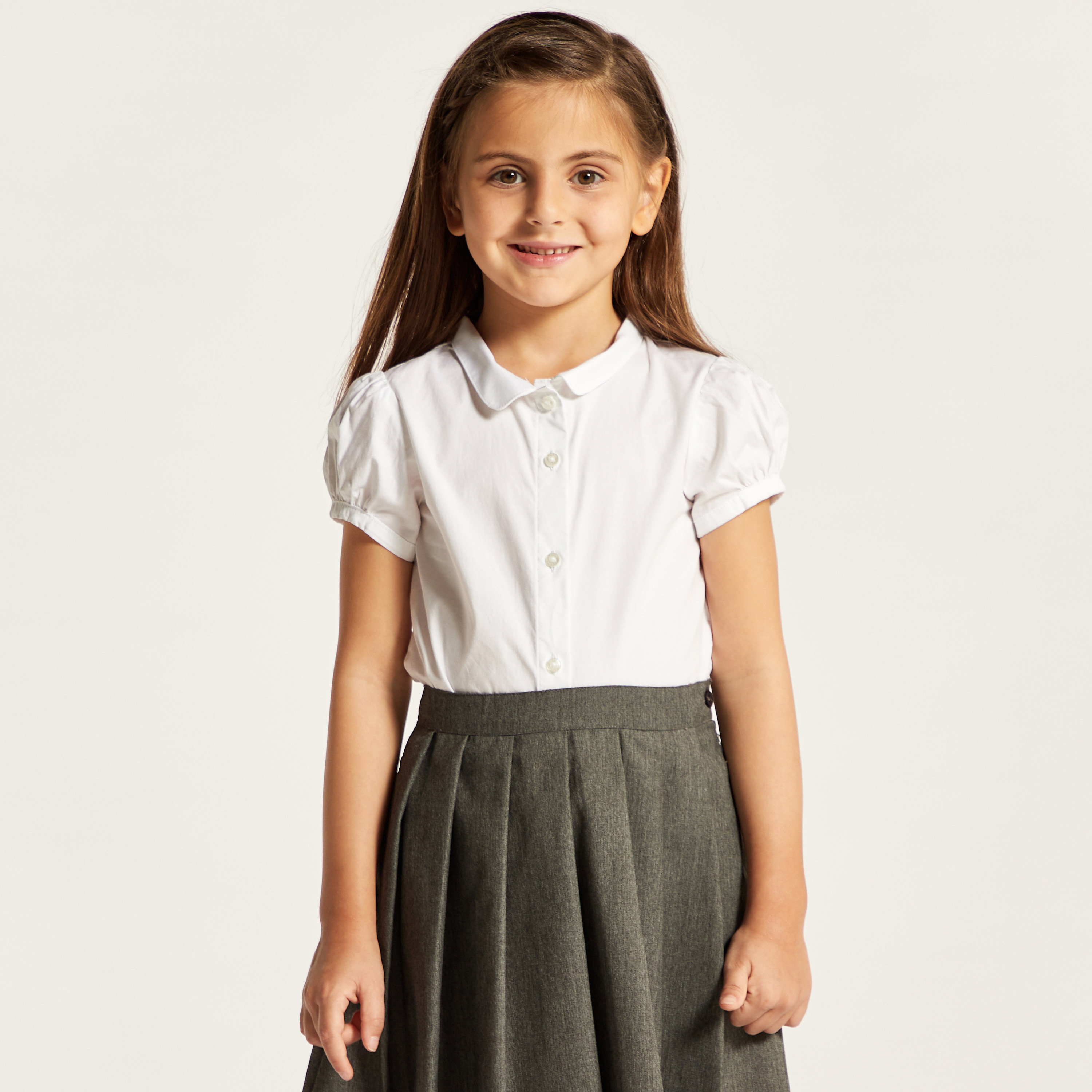 قميص سادة بياقة عاديّة وأكمام منفوخة من جونيورز-girls-clothing-schoolwear-blousesandshirts-image-5