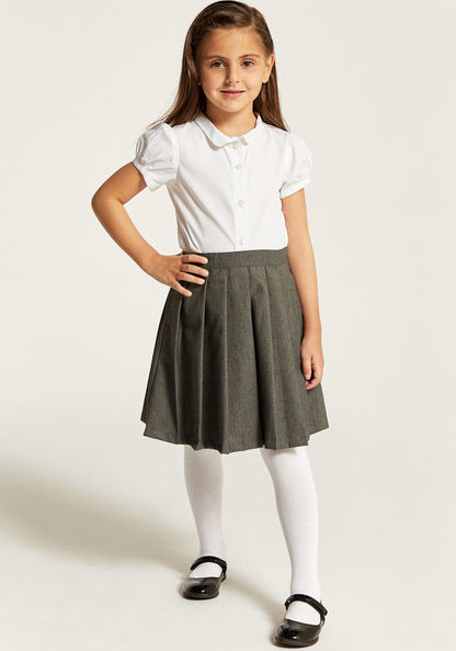 Juniors Solid Shirt with Spread Collar and Puff Sleeves-Tops-image-0